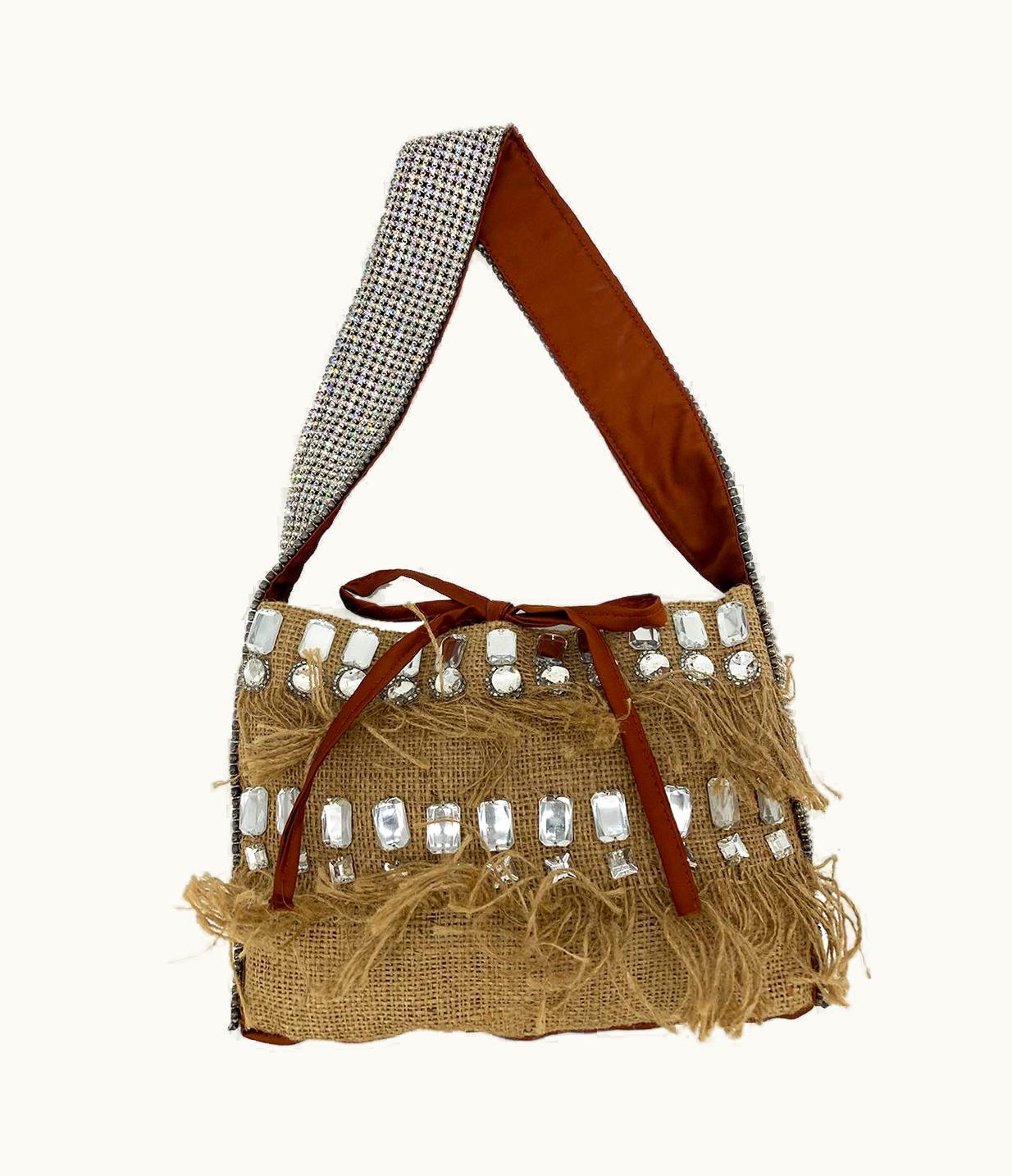 Dolce & Gabbana Dolce And Gabbana Crystal Rhinestone Burlap Shoulder Bag