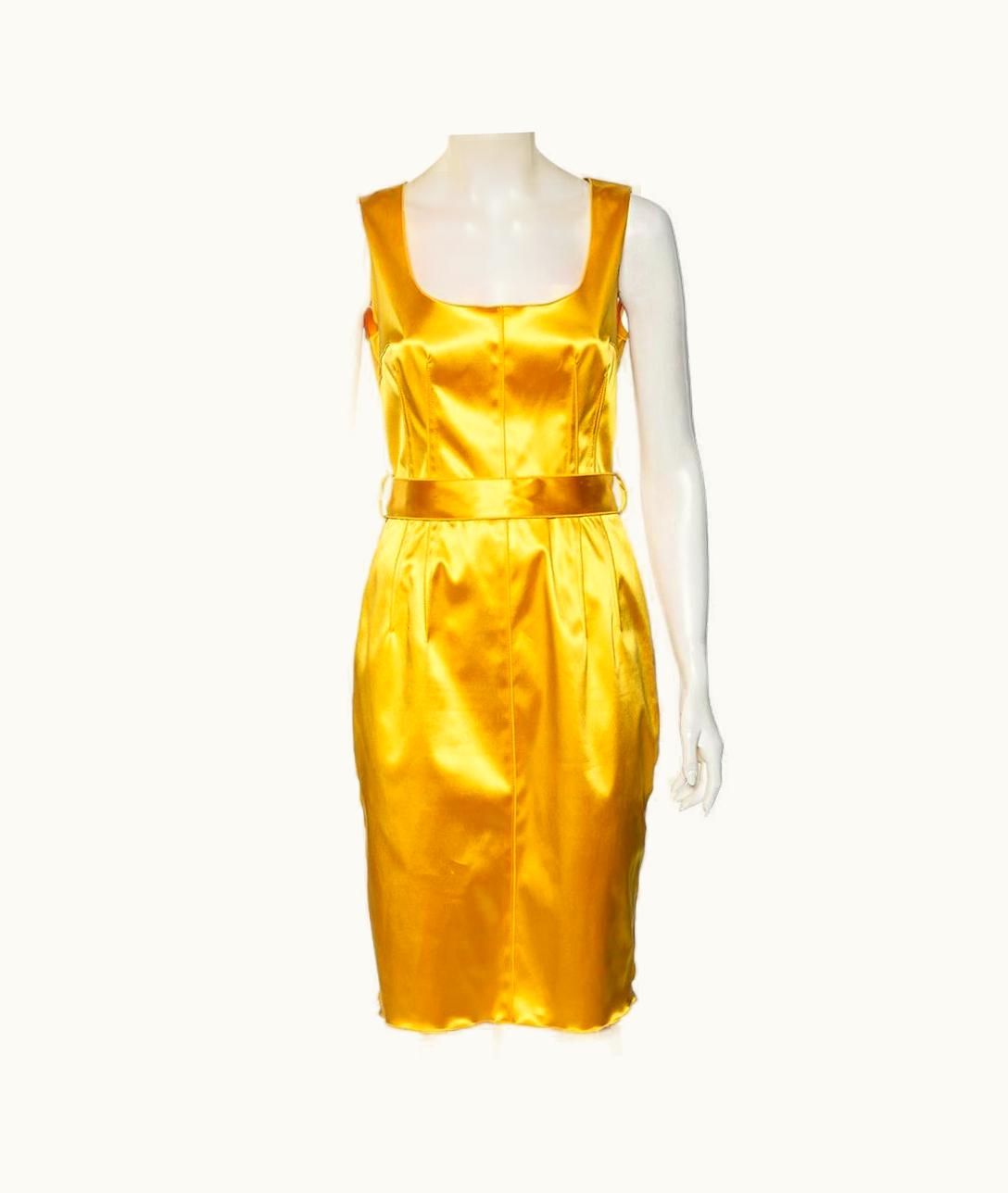 Dolce & Gabbana Dolce & Gabbana Yellow Satin Sleeveless Belted Dress