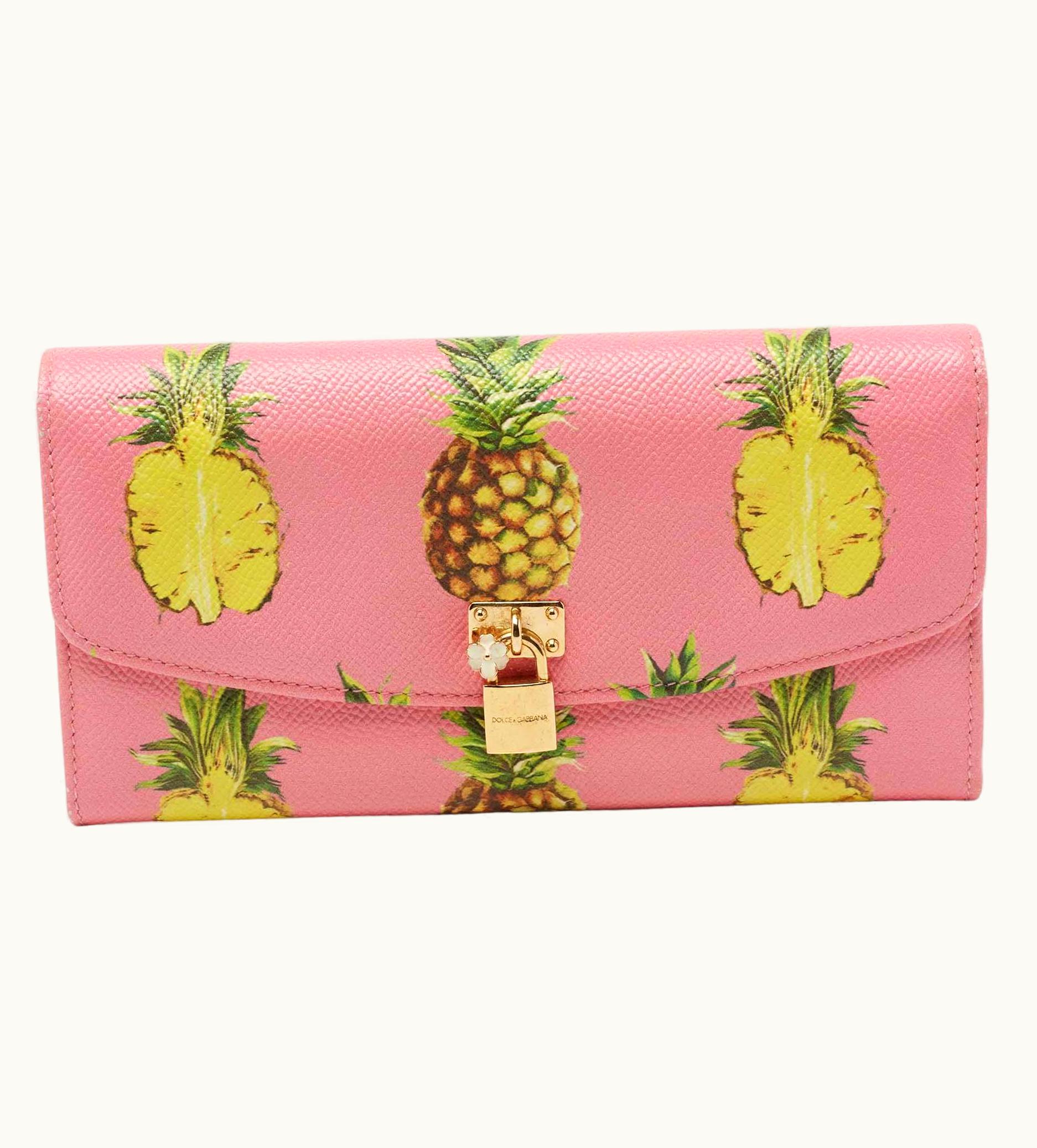 Dolce & Gabbana Dolce & Gabbana Pink Pineapple Print Leather Padlock Wallet