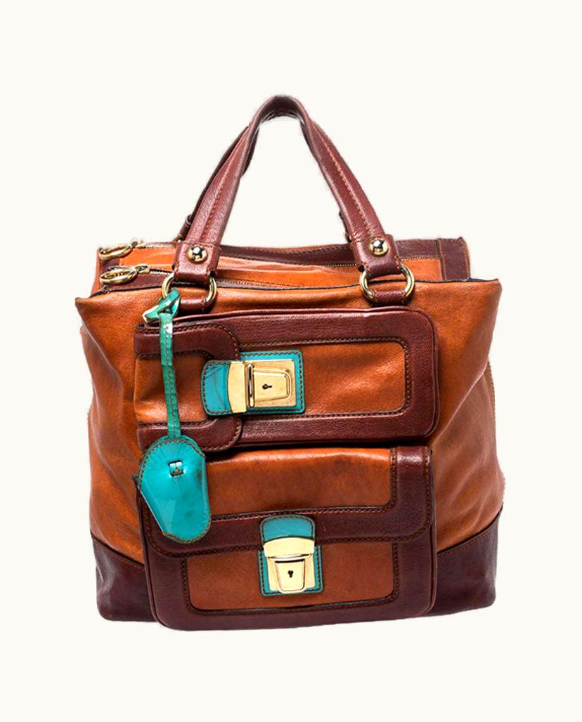 Dolce & Gabbana Dolce & Gabbana Brown/Turquoise Leather Push Lock Satchel