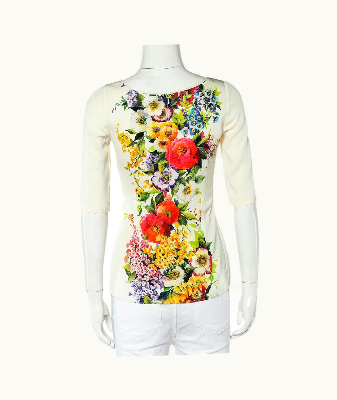 Dolce & Gabbana Dolce & Gabbana Cream Floral Printed Roundneck Top
