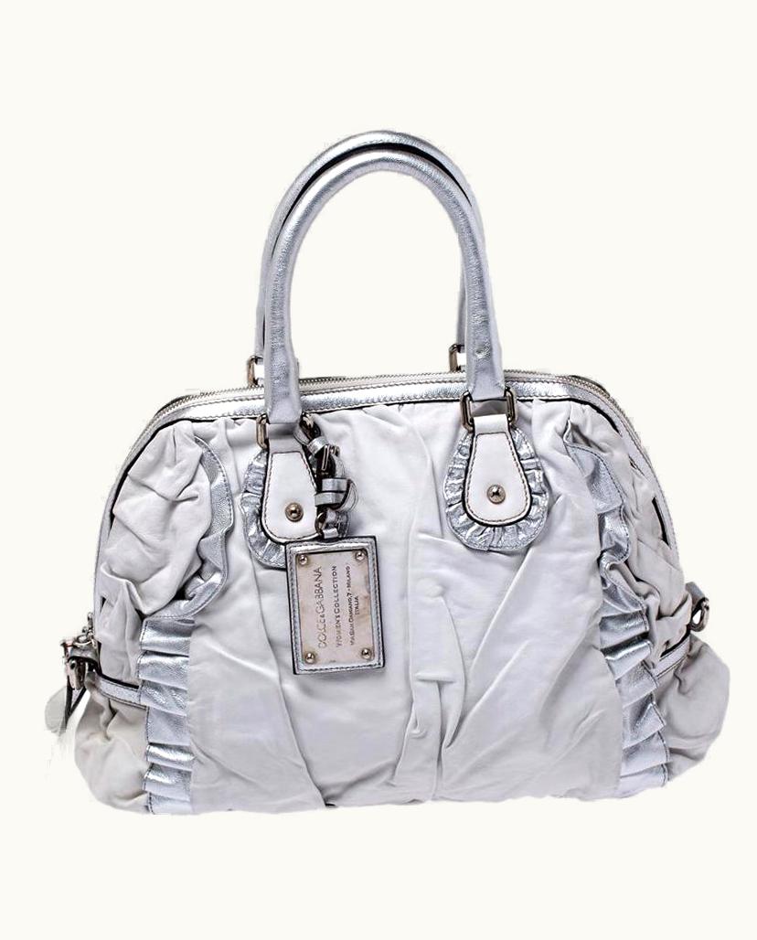 Dolce & Gabbana Dolce & Gabbana Silver Leather Miss Rouche Distressed Satchel UZ0608707