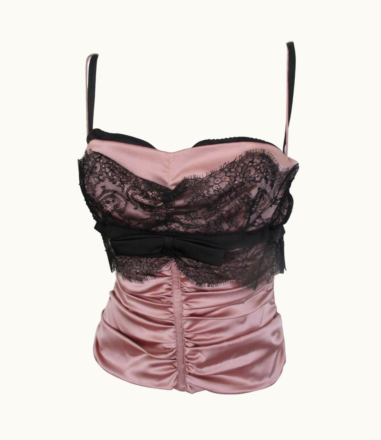Dolce & Gabbana Dolce & Gabbana Black Silk Lace Corset Bustier Pink Top