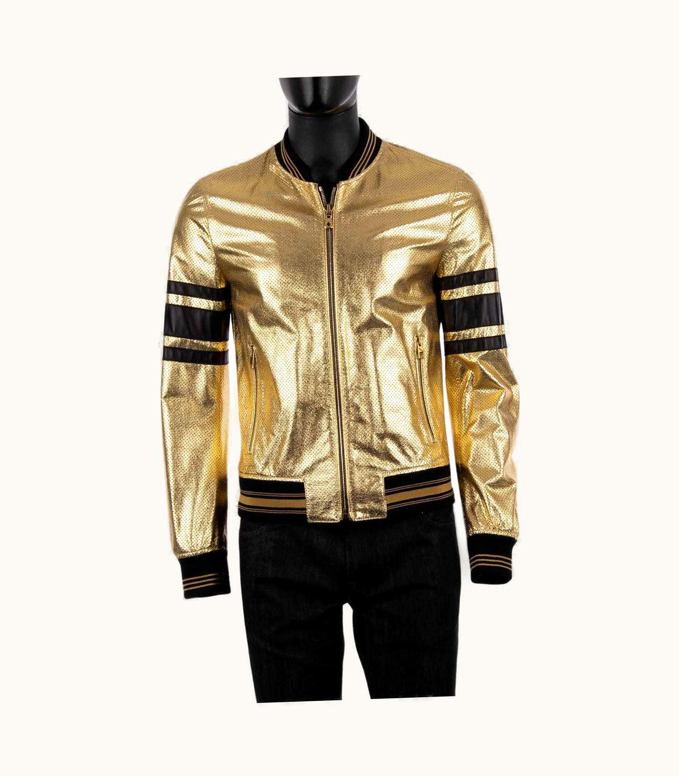 Dolce & Gabbana Dolce & Gabbana Perforated Leather Jacket Gold Black UZ0608835
