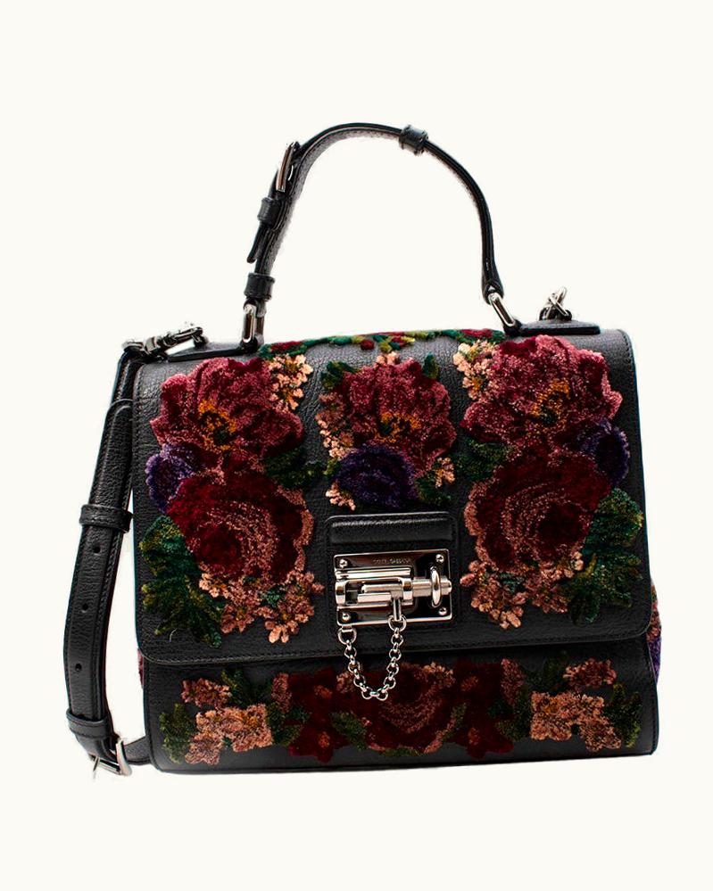 Dolce & Gabbana Dolce & Gabbana Monica Floral Velvet Black Leather Bag