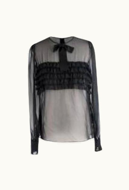 Dolce & Gabbana Dolce & Gabbana Lace Ruffle Panel Sheer Black Shirt