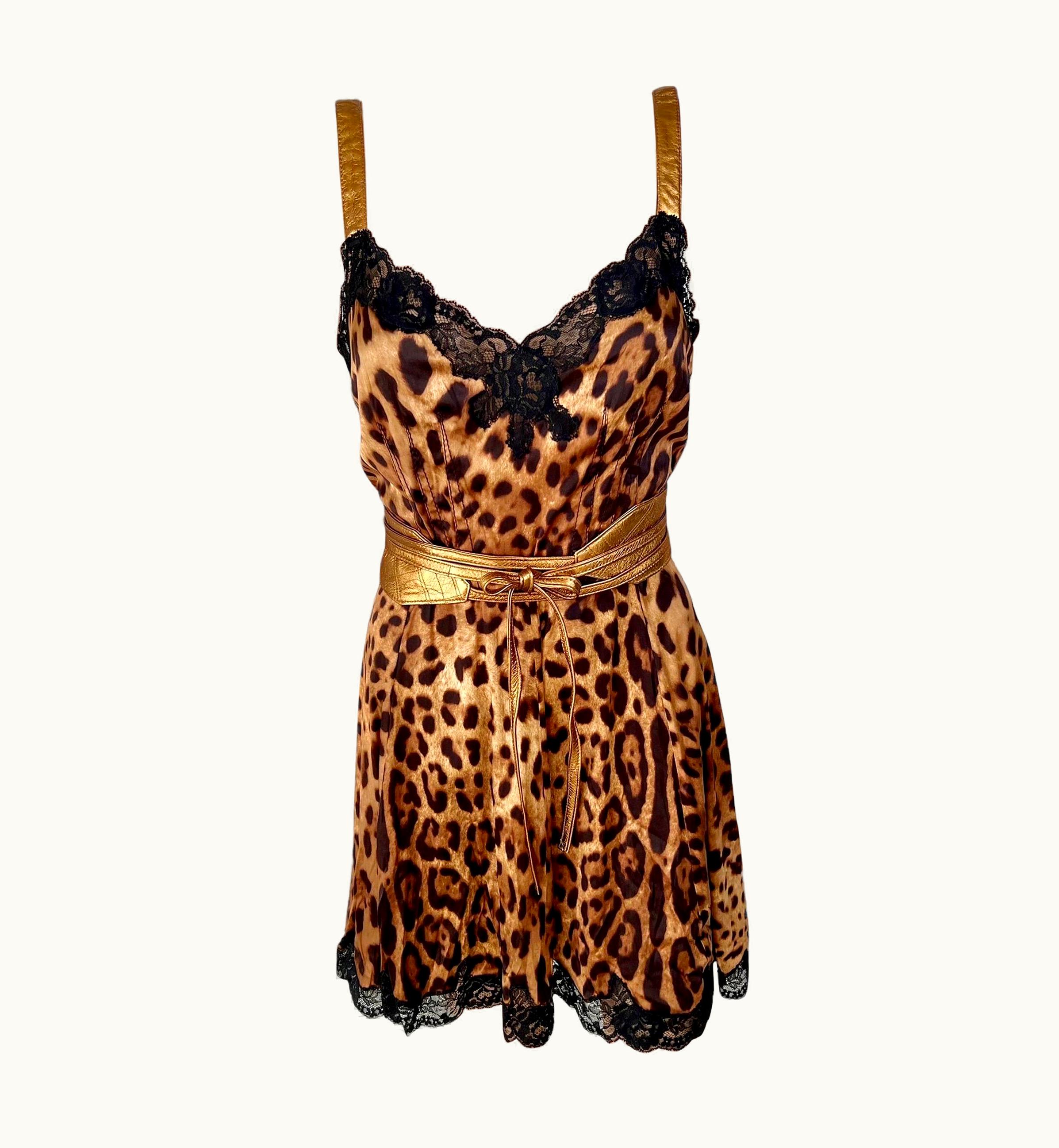 Dolce & Gabbana Dolce & Gabbana Unworn Lace Leopard Print Belted Silk Dress