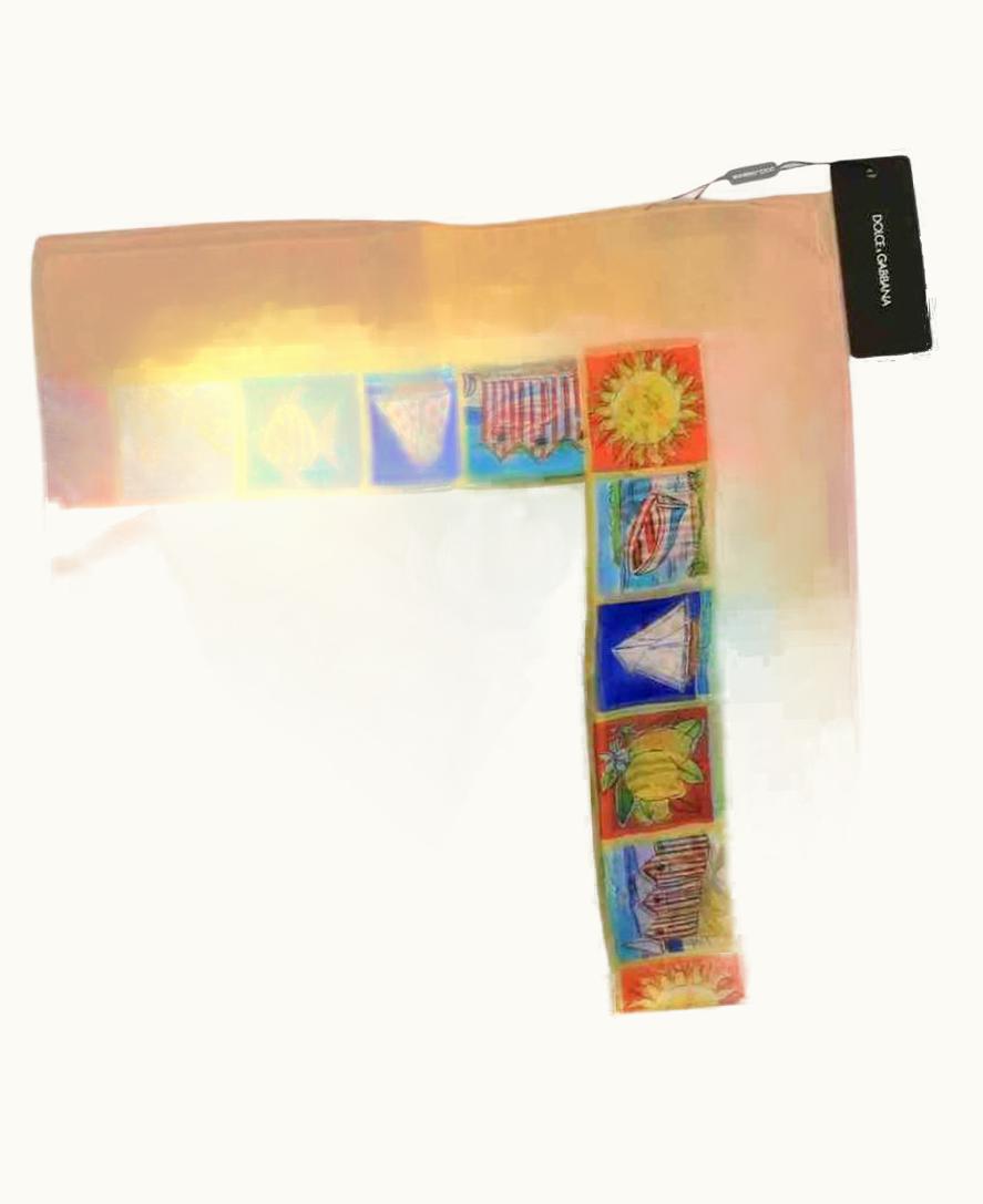 Dolce & Gabbana Dolce & Gabbana Italy Postcards Printed Silk Neckerchief In Multicolour