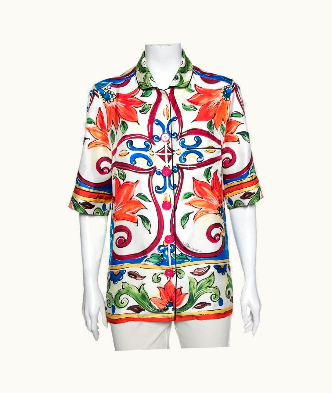 Dolce & Gabbana Dolce & Gabbana Multicolor Printed Silk Short Sleeve Shirt