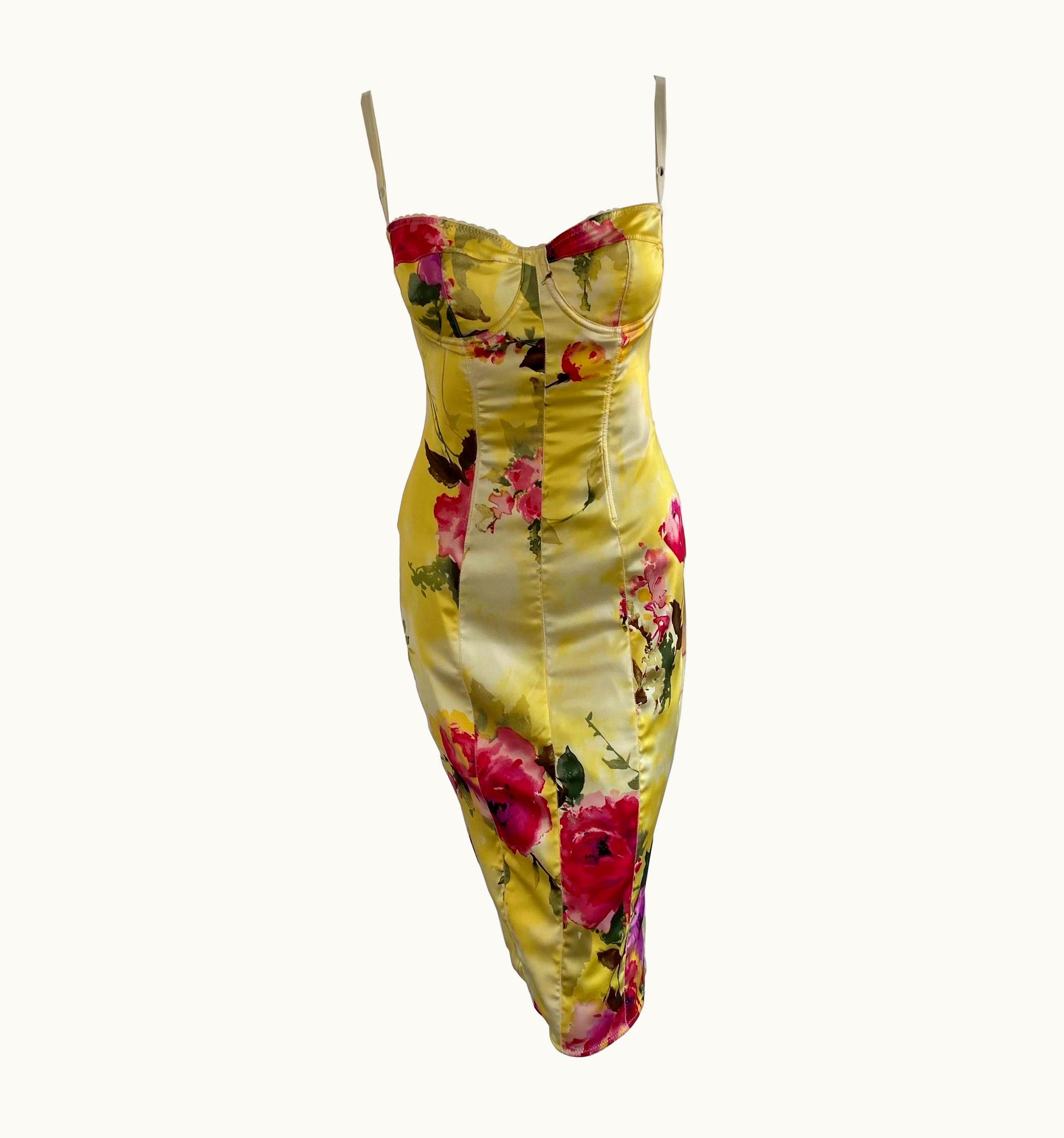 Dolce & Gabbana Dolce And Gabbana 1990s Yellow Silk Floral Corset Dress