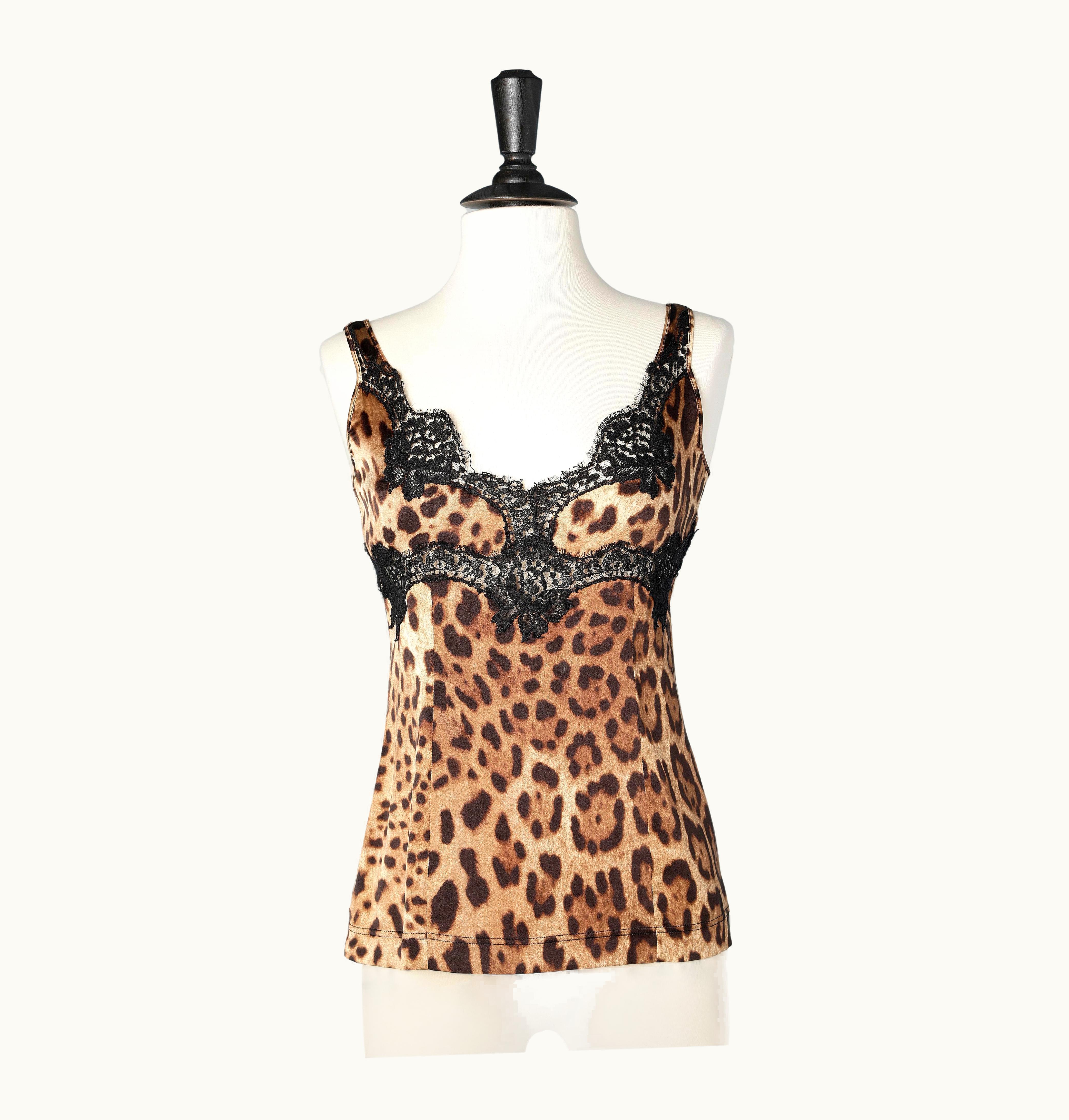 Dolce & Gabbana Silk Leopard Tank Top With Lace Dolce & Gabbana