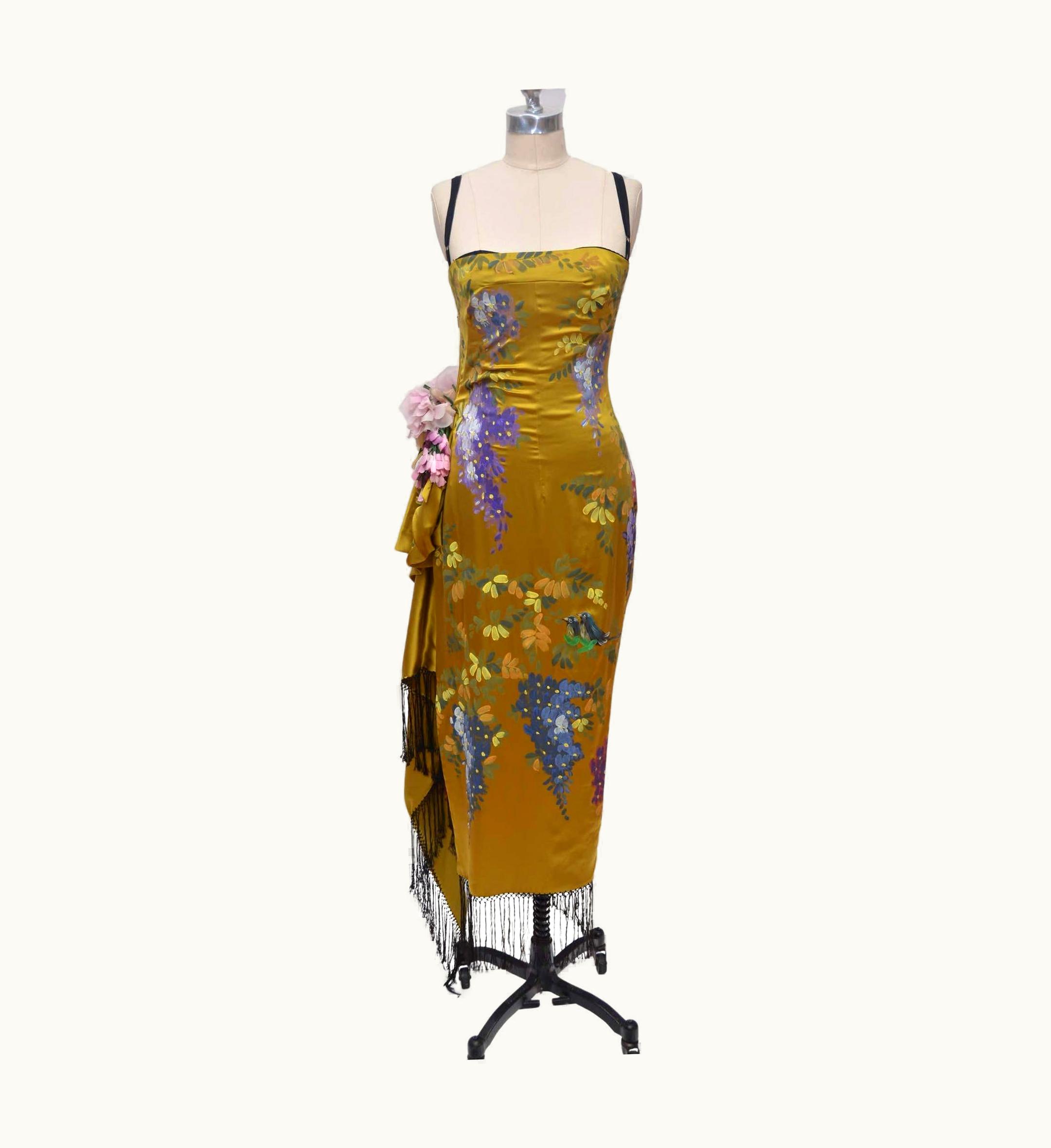 Dolce & Gabbana Vintage Dolce & Gabbana Silk Hand Painted Dress Flowers & Birds