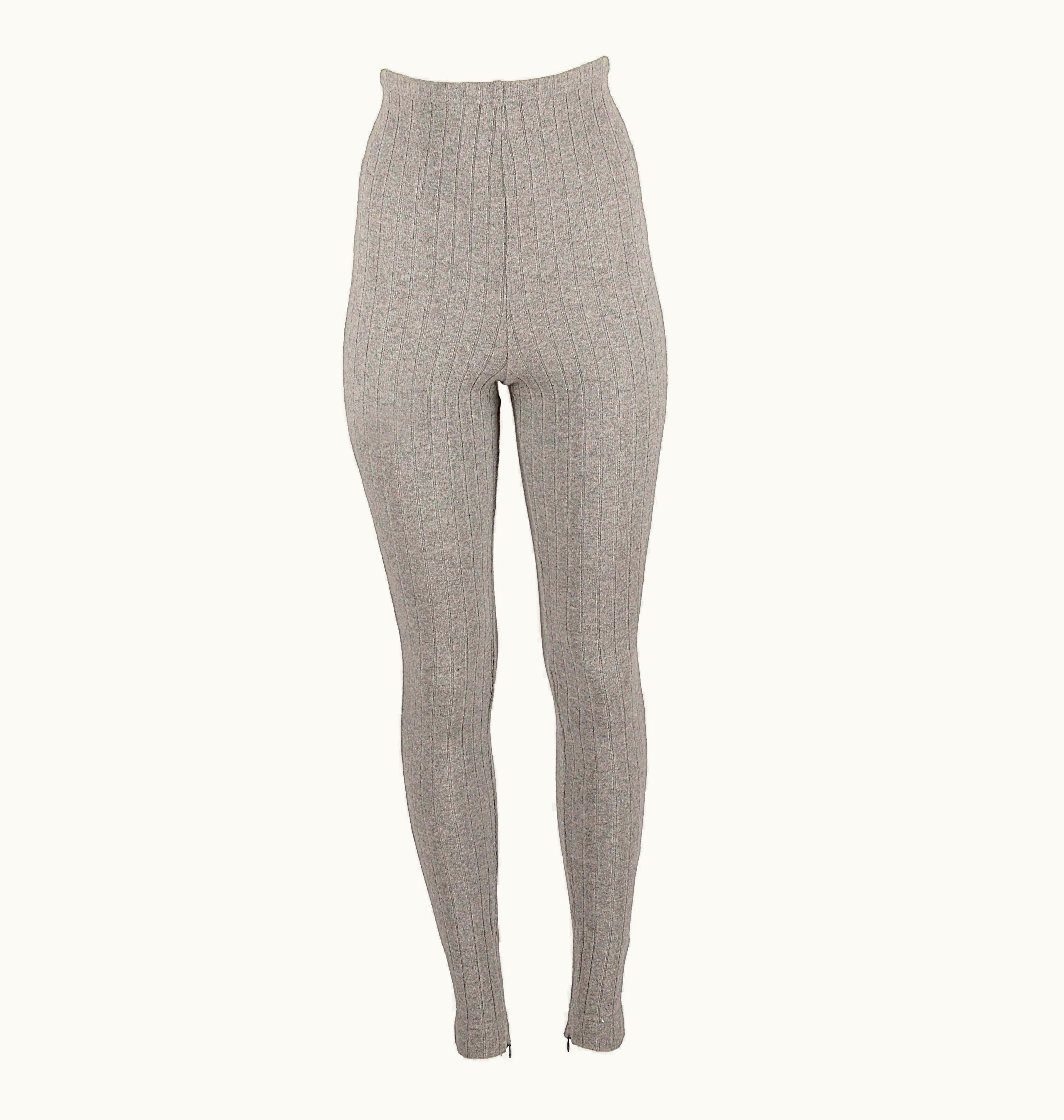 Dolce & Gabbana Dolce & Gabbana Grey Wool Ribbed Knit High Waisted Leggings