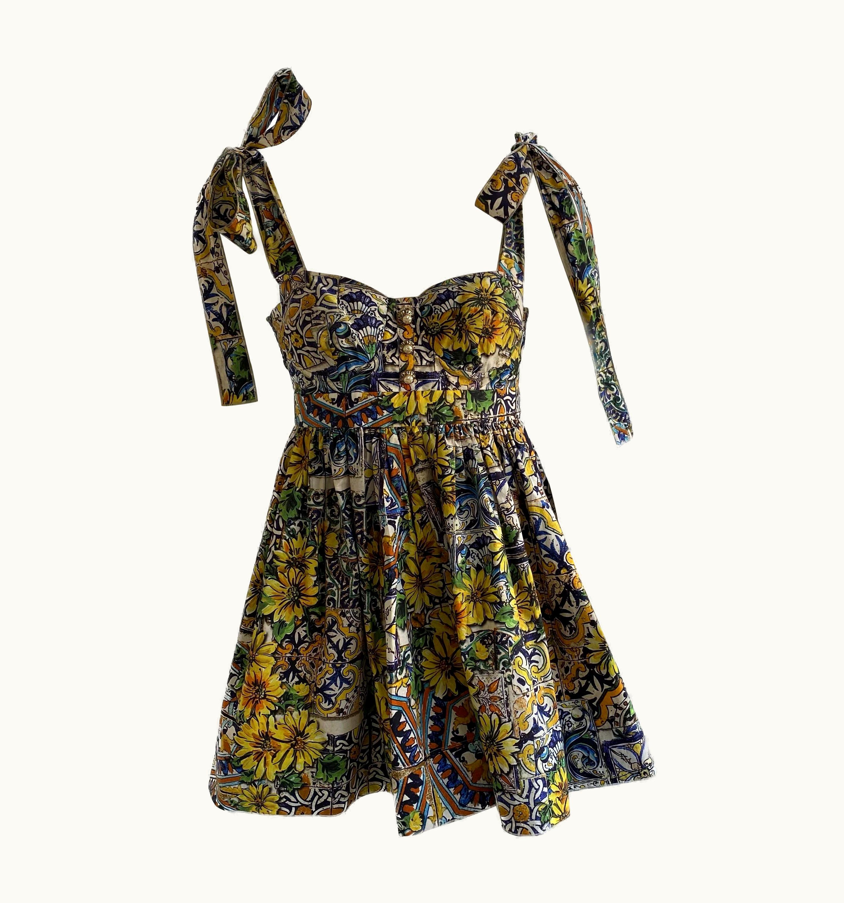 Dolce & Gabbana Dolce And Gabbana Vintage Majolica Sunflower Print Mini Dress