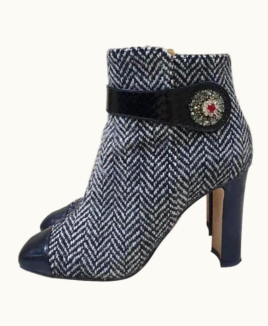 Dolce & Gabbana Dolce & Gabbana Black White Tweed Ankle Boots Booties