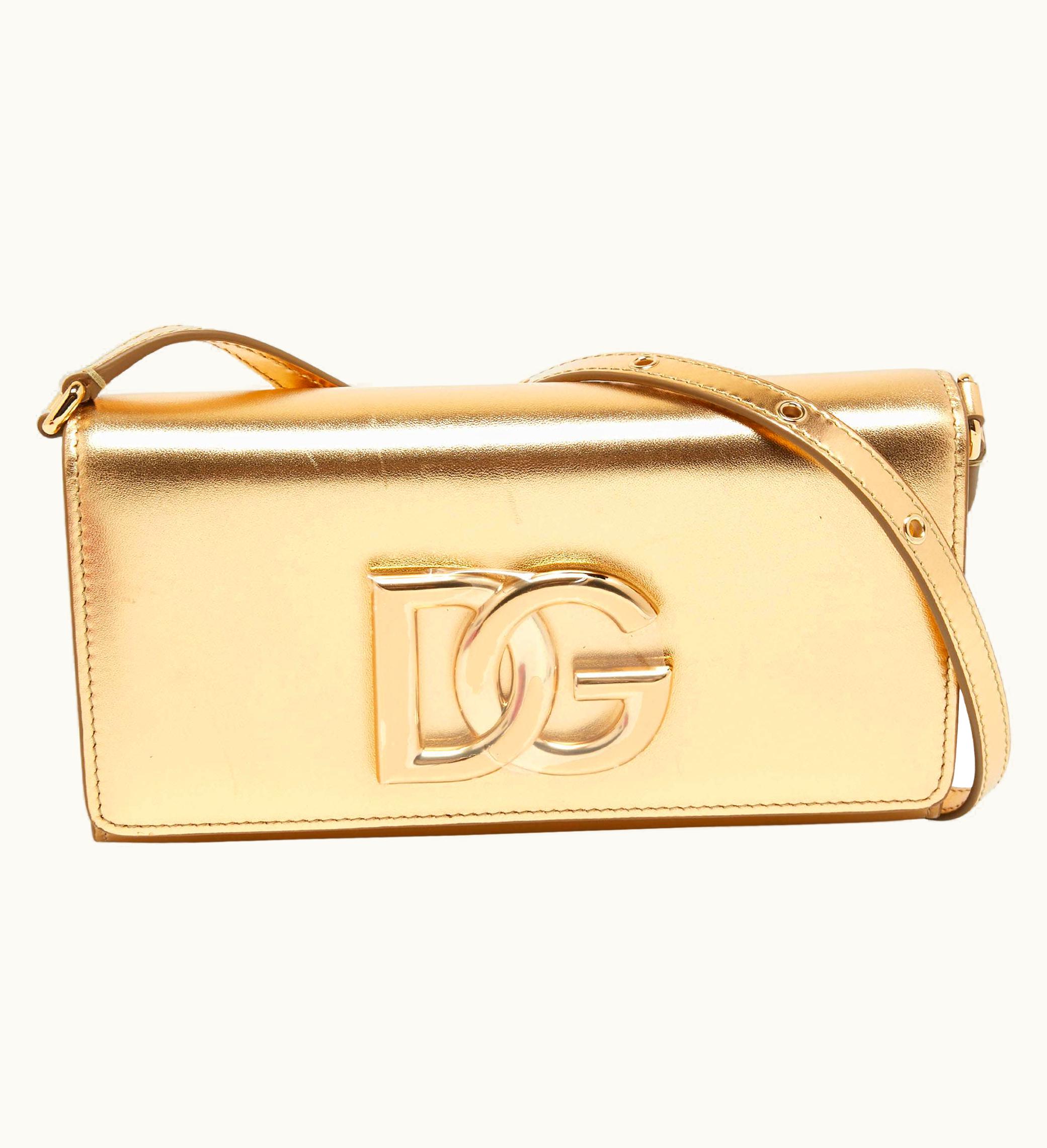 Dolce & Gabbana Dolce & Gabbana Gold Leather Dg Logo Crossbody Bag