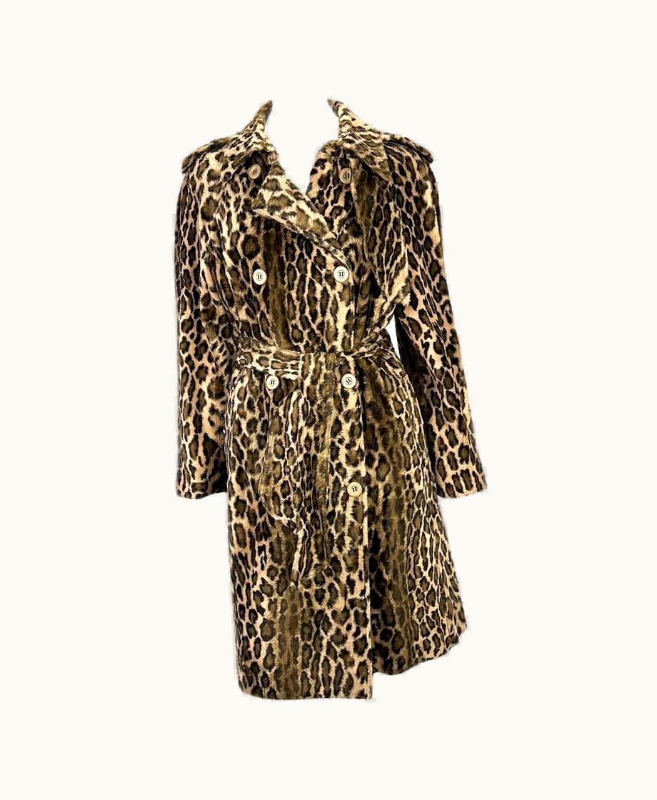 Dolce & Gabbana 1990s Dolce & Gabbana Leopard Print Faux Fur Trench Coat