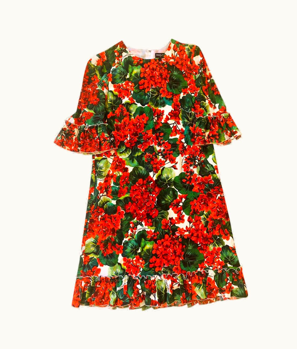Dolce & Gabbana Dolce & Gabbana Red Geranium Printed Viscose Mid Length Dress UZ0608998