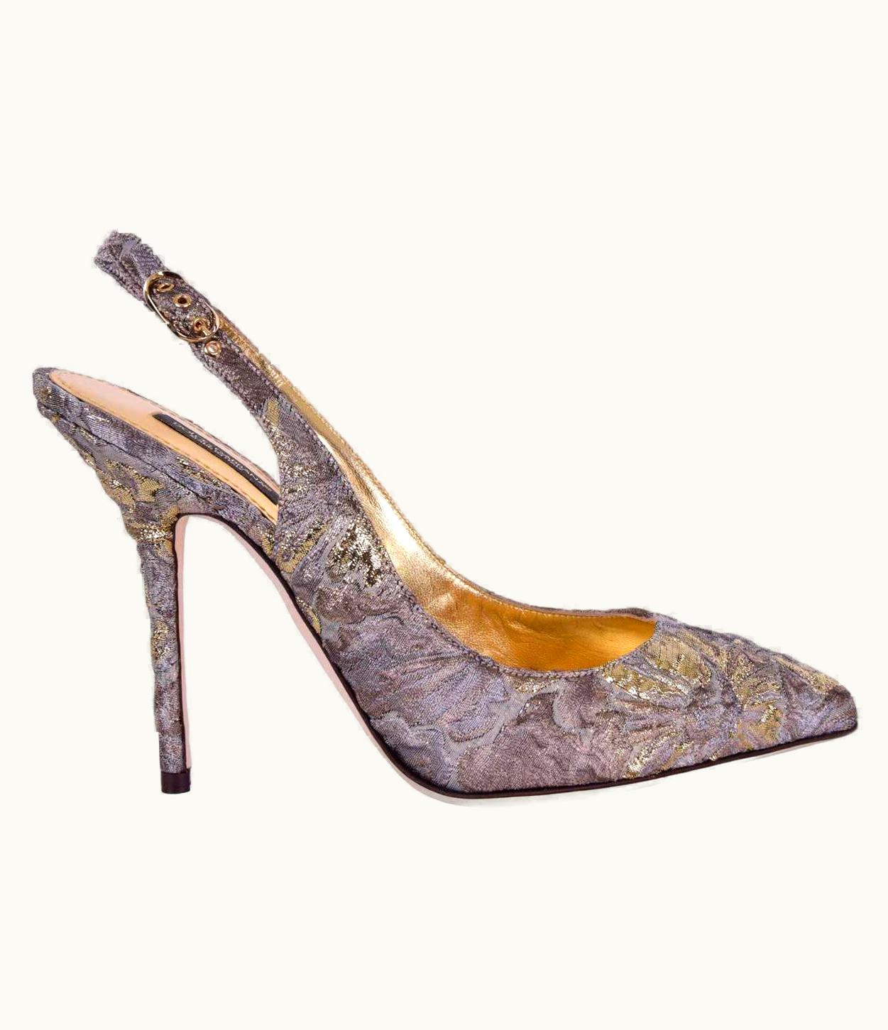 Dolce & Gabbana Dolce & Gabbana - Brocade Slingbacs Bellucci Gold Gray UZ0609010