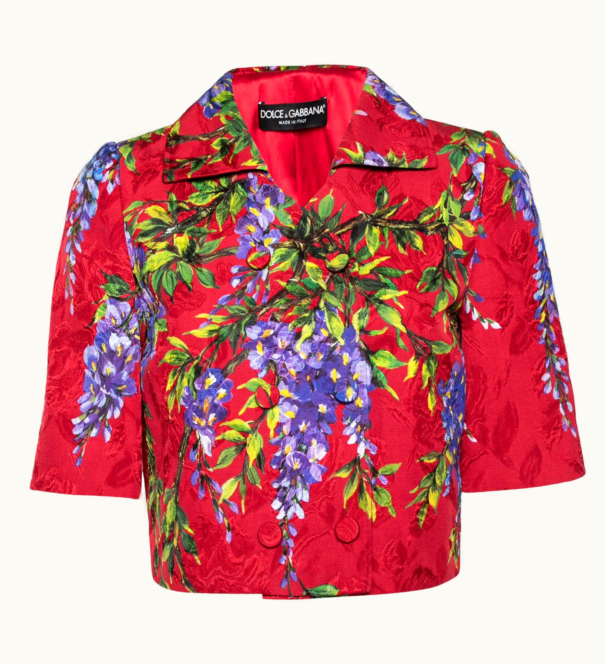 Dolce & Gabbana Dolce & Gabbana Red Floral Printed Jacquard Cropped Jacket