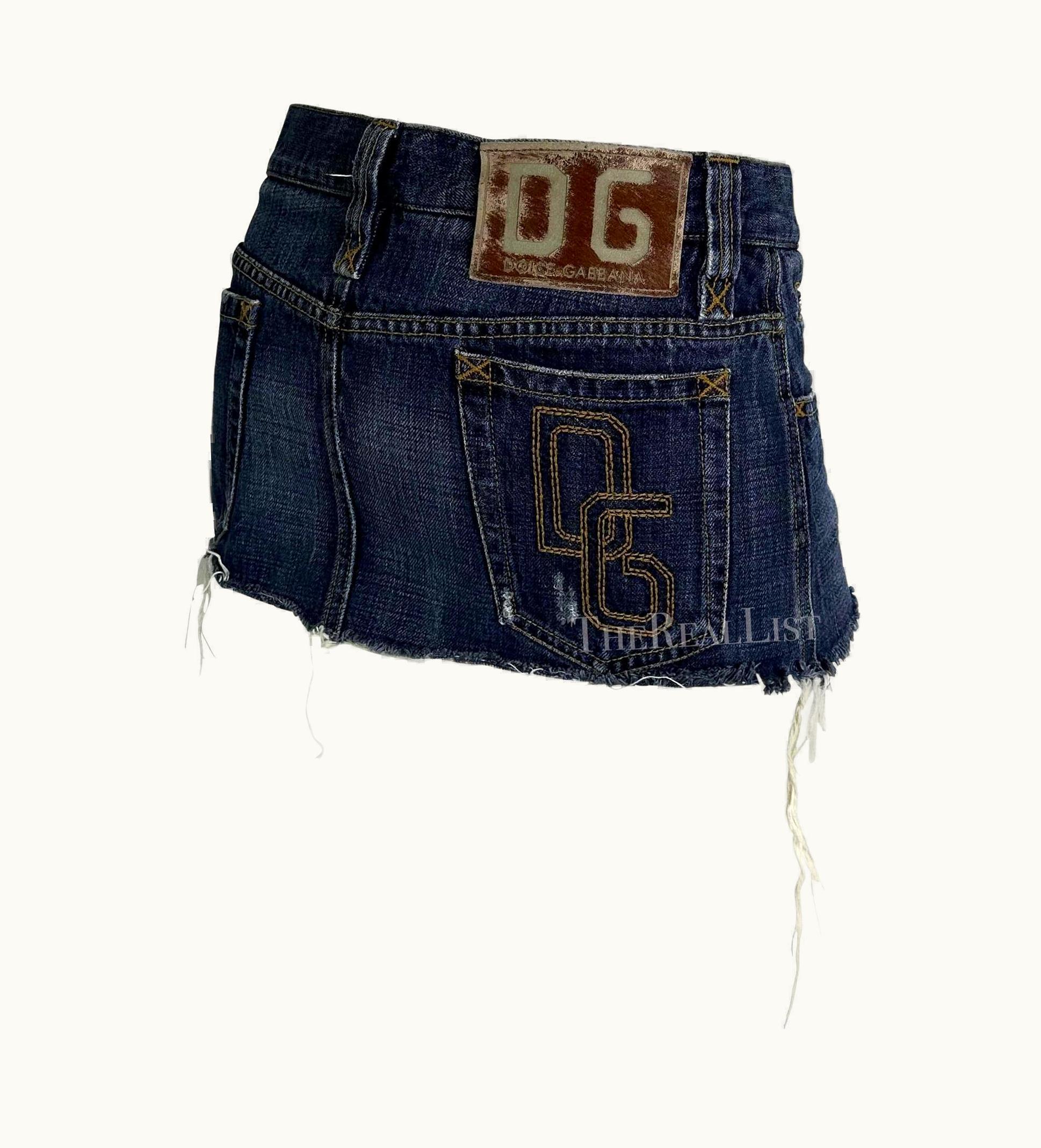 Dolce & Gabbana 2000s Dolce & Gabbana Distressed Super Mini Denim Logo Skirt