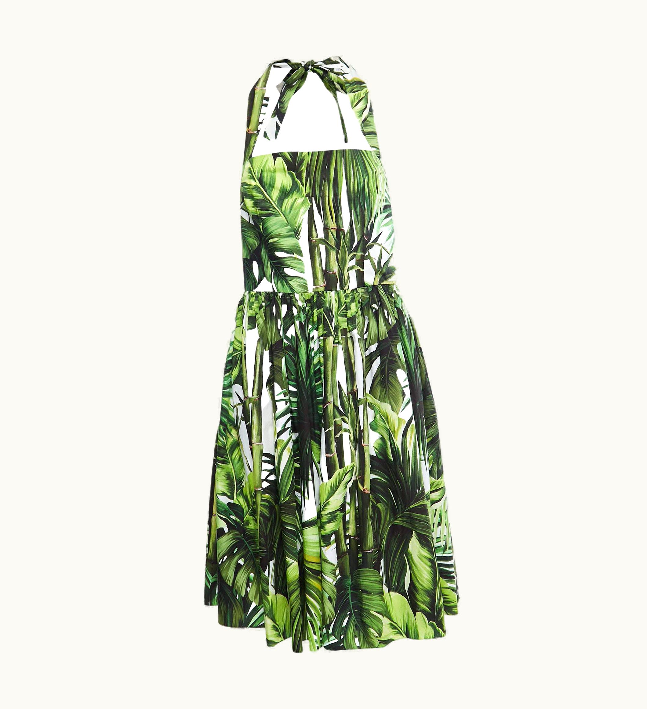 Dolce & Gabbana Dolce & Gabbana Green Palm Leaf Printed Cottom Dress