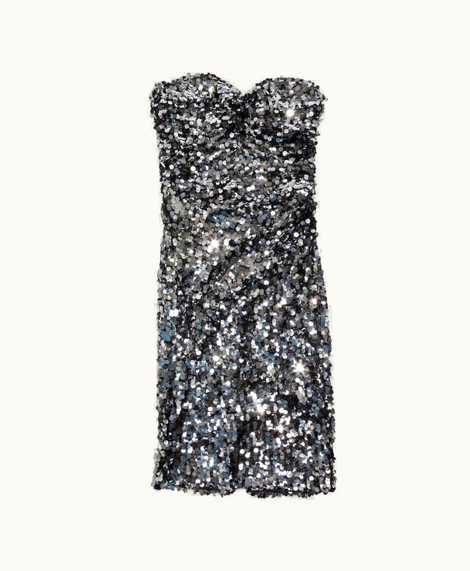 Dolce & Gabbana Dolce & Gabbana Strapless Cocktail Dress Embroidered With Silver Sequins