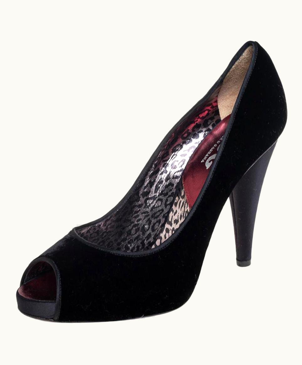 Dolce & Gabbana Dolce & Gabbana Black Velvet Peep Toe Pumps