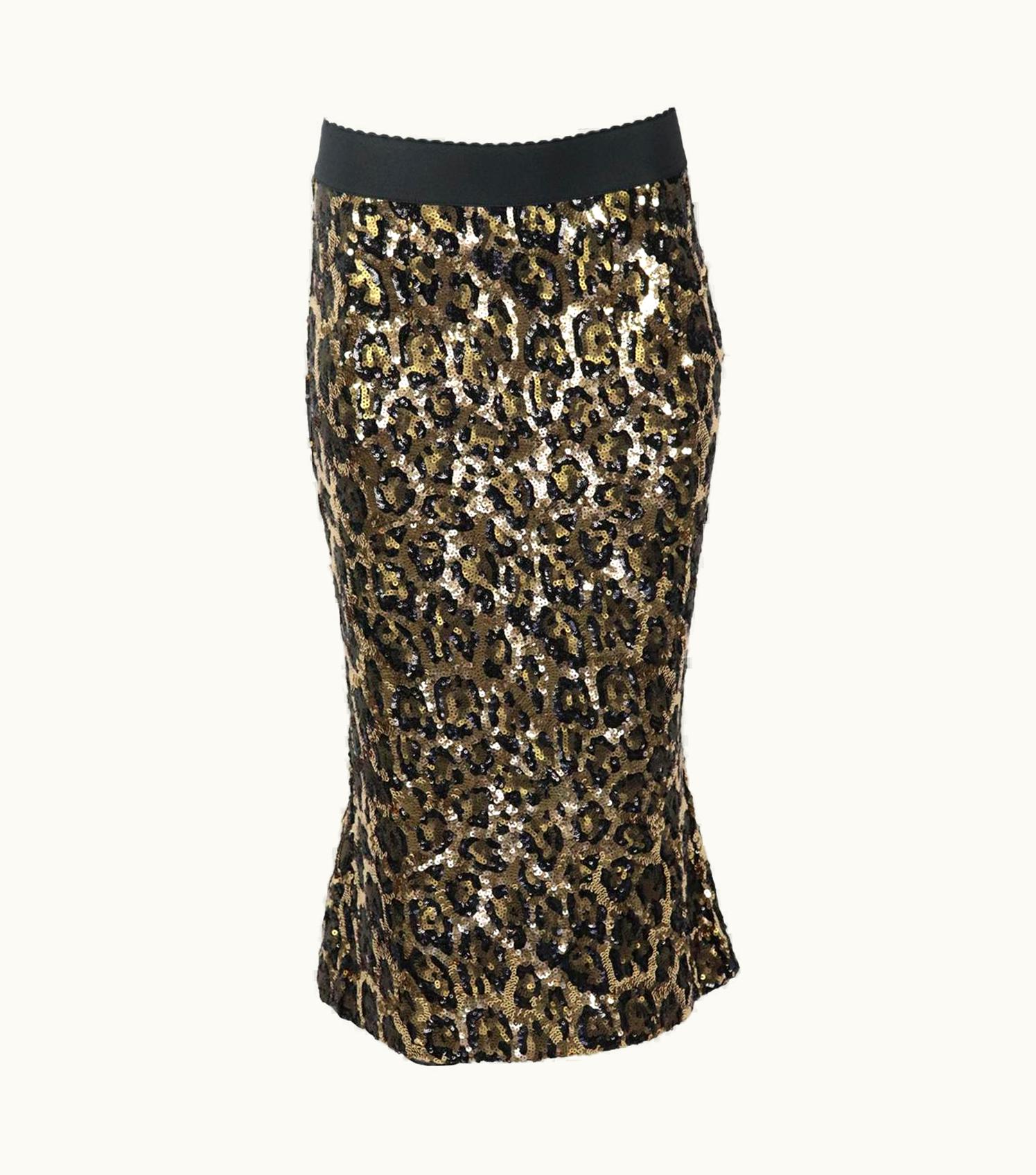 Dolce & Gabbana Dolce And Gabbana Leopard Print Sequined Crepe Midi Skirt It 42 Uk