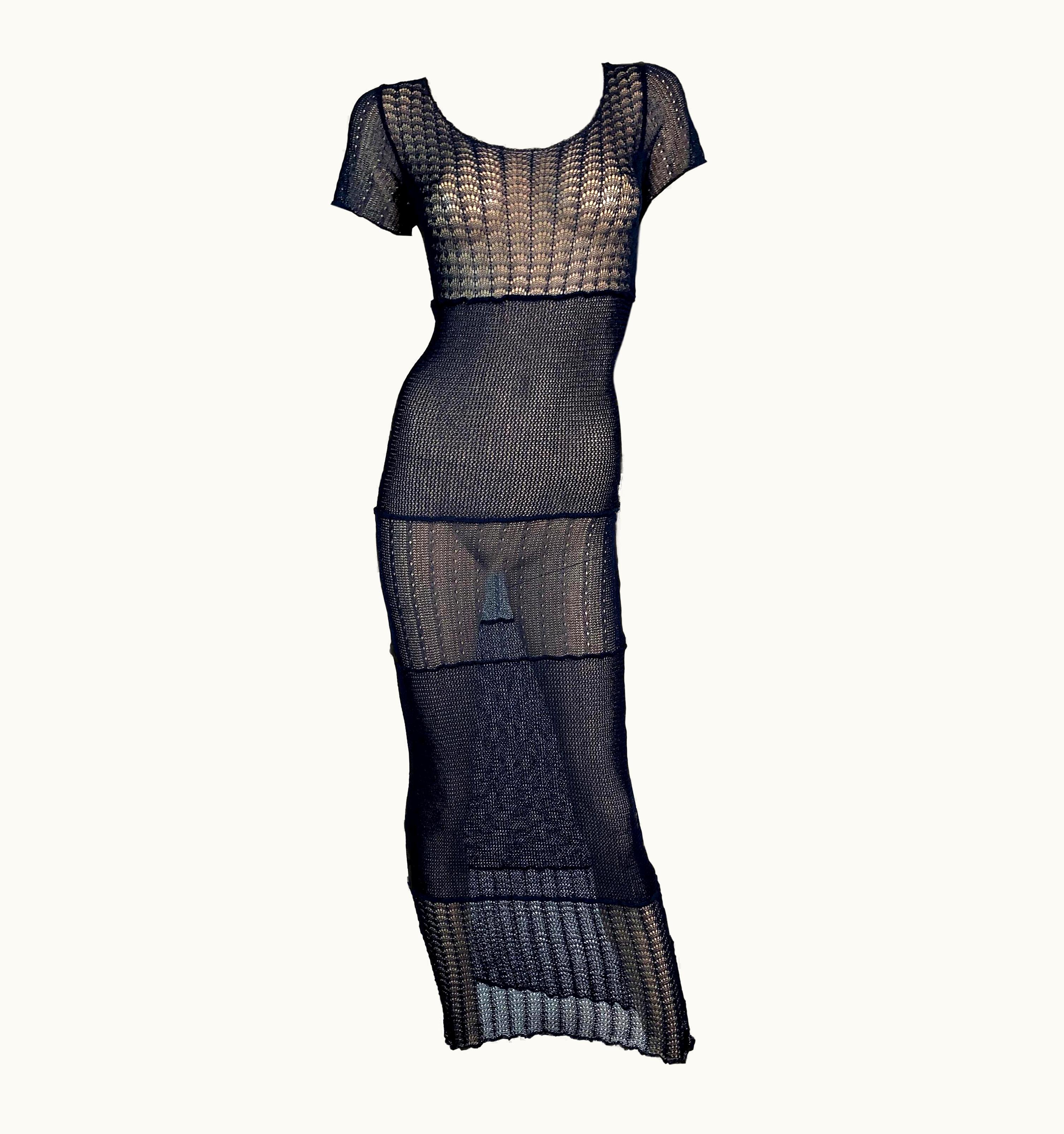 Dolce & Gabbana Vintage 1980' Dolce & Gabbana Sheer Blue Knit Long Wiggle Dress