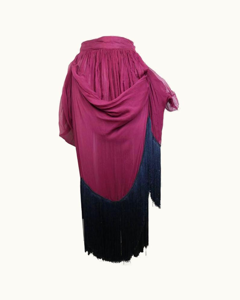 Dolce & Gabbana Dolce And Gabbana Maroon Silk Pleated Balloon Fringe Long Skirt
