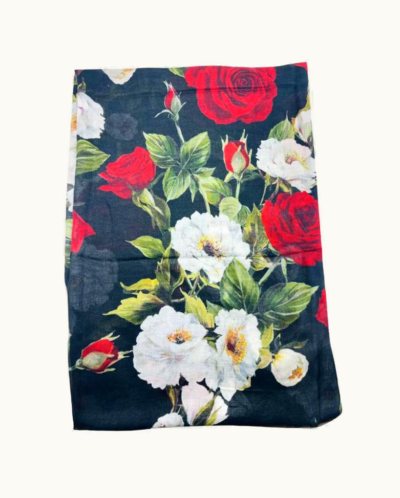 Dolce & Gabbana Dolce & Gabbana Multicolor Red Black Cashmere Blend Rose Scarf Wrap Floral Dg
