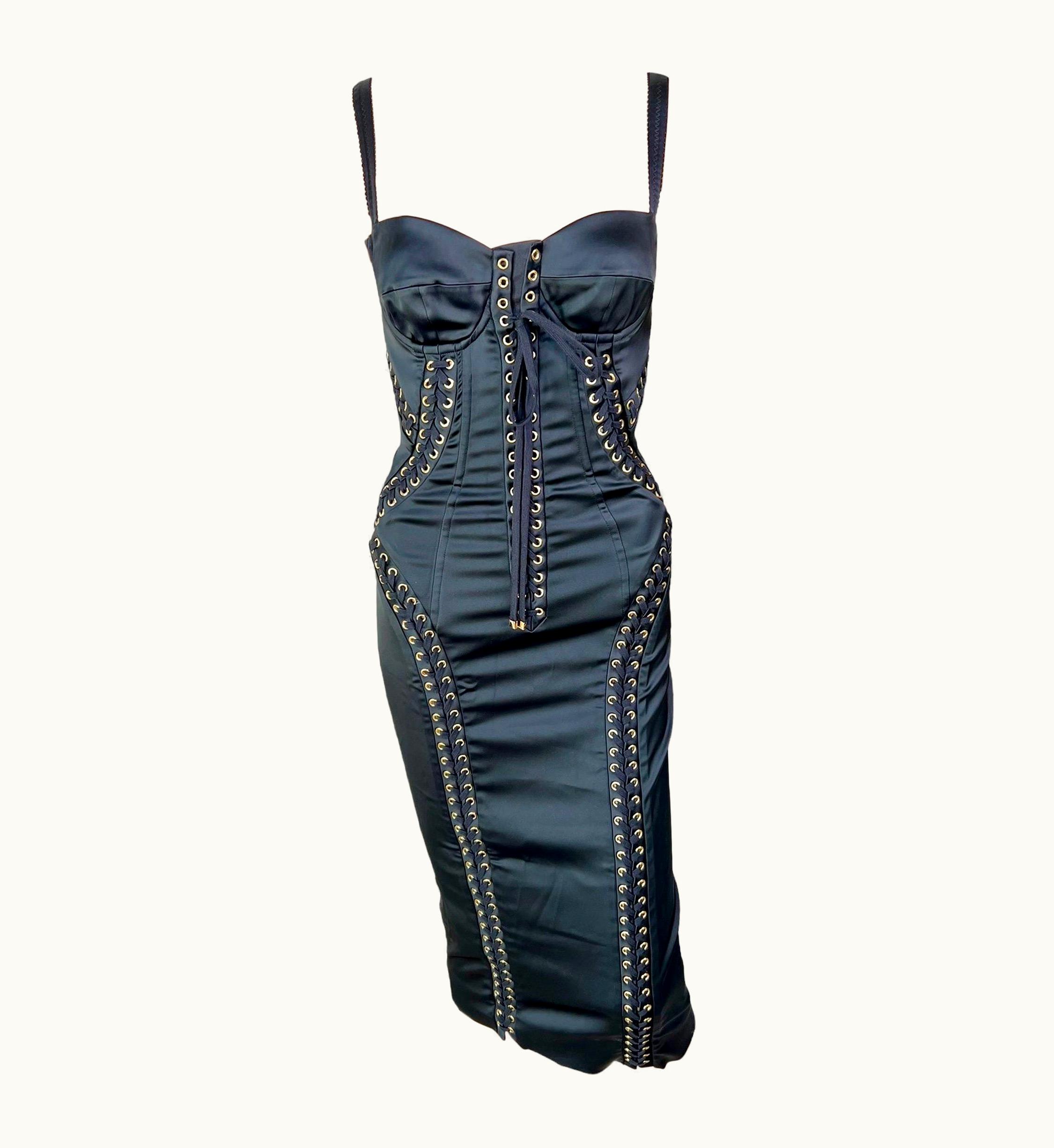 Dolce & Gabbana Dolce & Gabbana Corset Lace-Up Bustier Bodycon Black Midi Dress