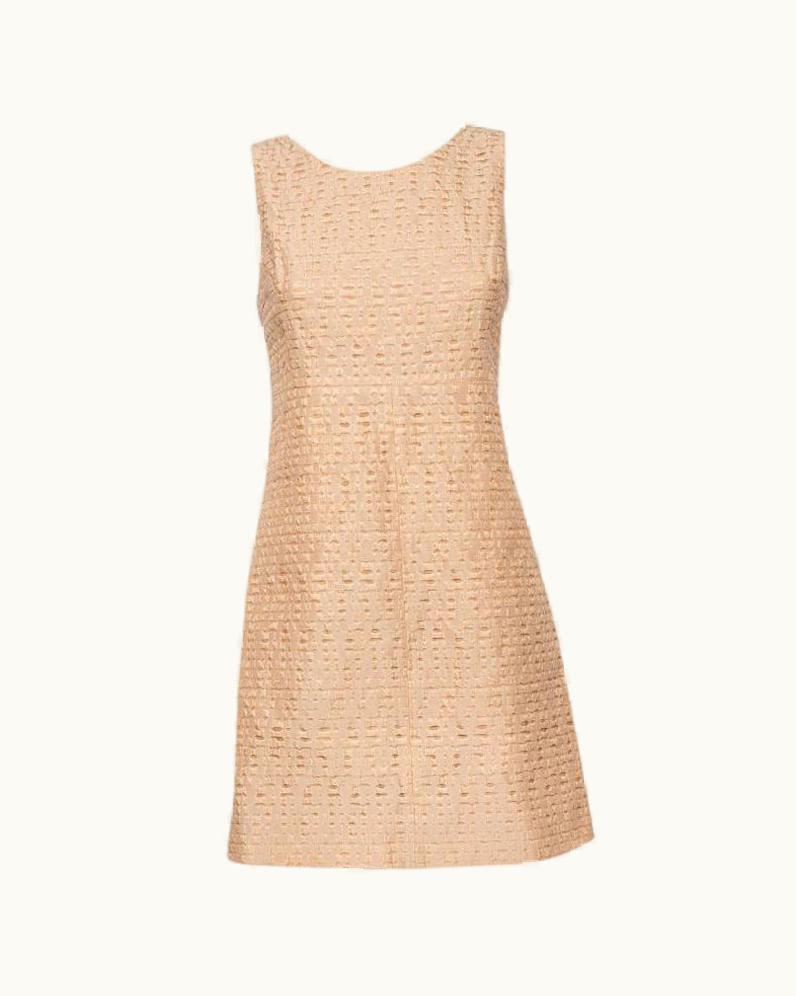 Dolce & Gabbana Dolce & Gabbana Beige Textured Cotton Sleeveless Sheath Dress