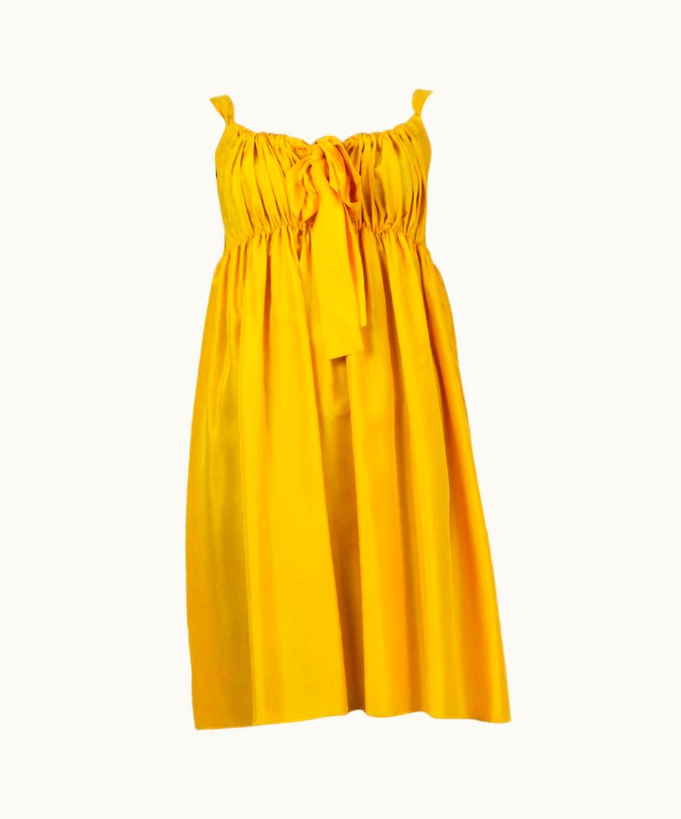 Dolce & Gabbana Dolce & Gabbana Yellow Silk Gathered Sleeveless Empire Dress