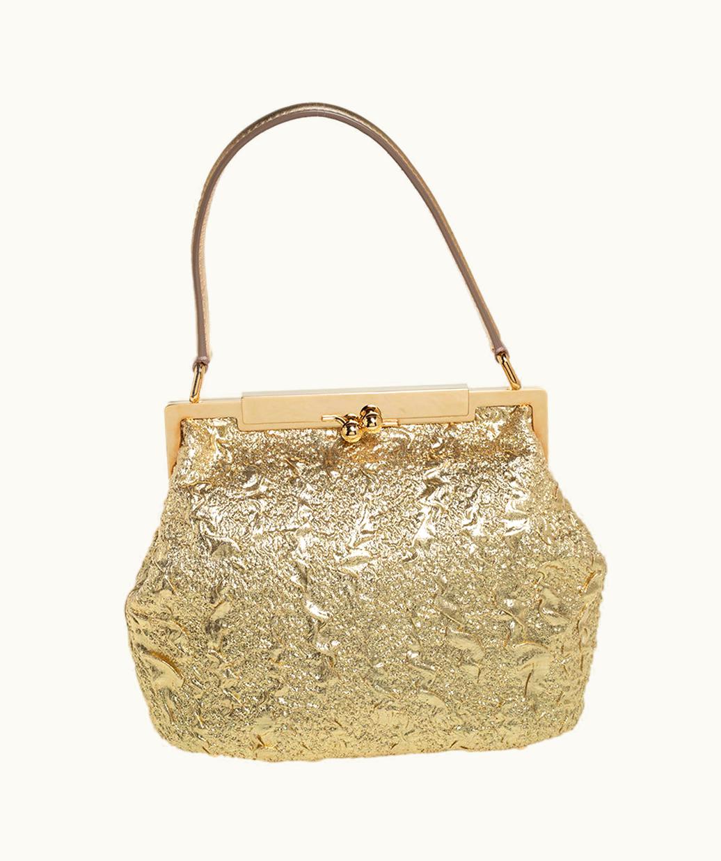 Dolce & Gabbana Dolce & Gabbana Metallic Gold Brocade Fabric Sara Frame Bag