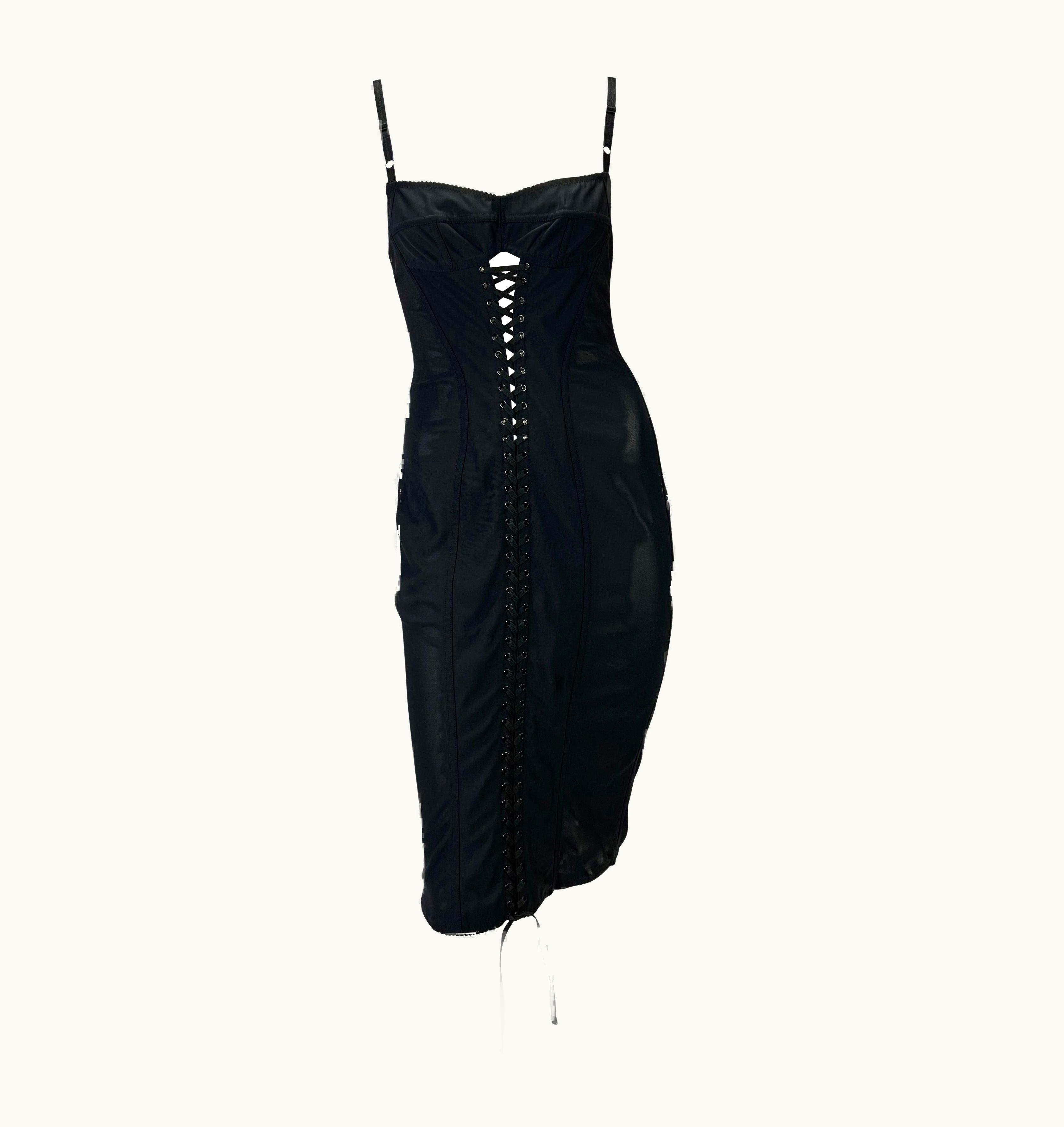 Dolce & Gabbana 1990s Dolce & Gabbana Lace-Up Sheer Bustier Black Corset Dress