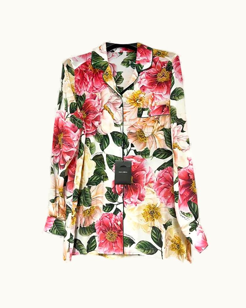 Dolce & Gabbana Dolce & Gabbana Multicolor Silk Floral Camelia Blouse Top Shirt Dg Italy