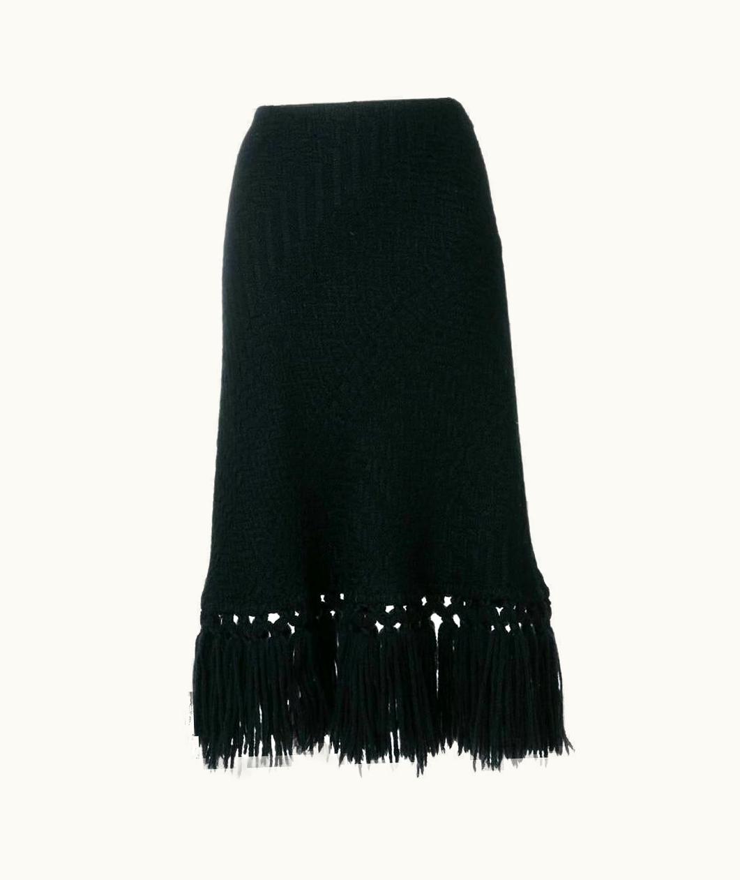 Dolce & Gabbana 90s Dolce & Gabbana Black Knitted Wool Skirt With Fringes