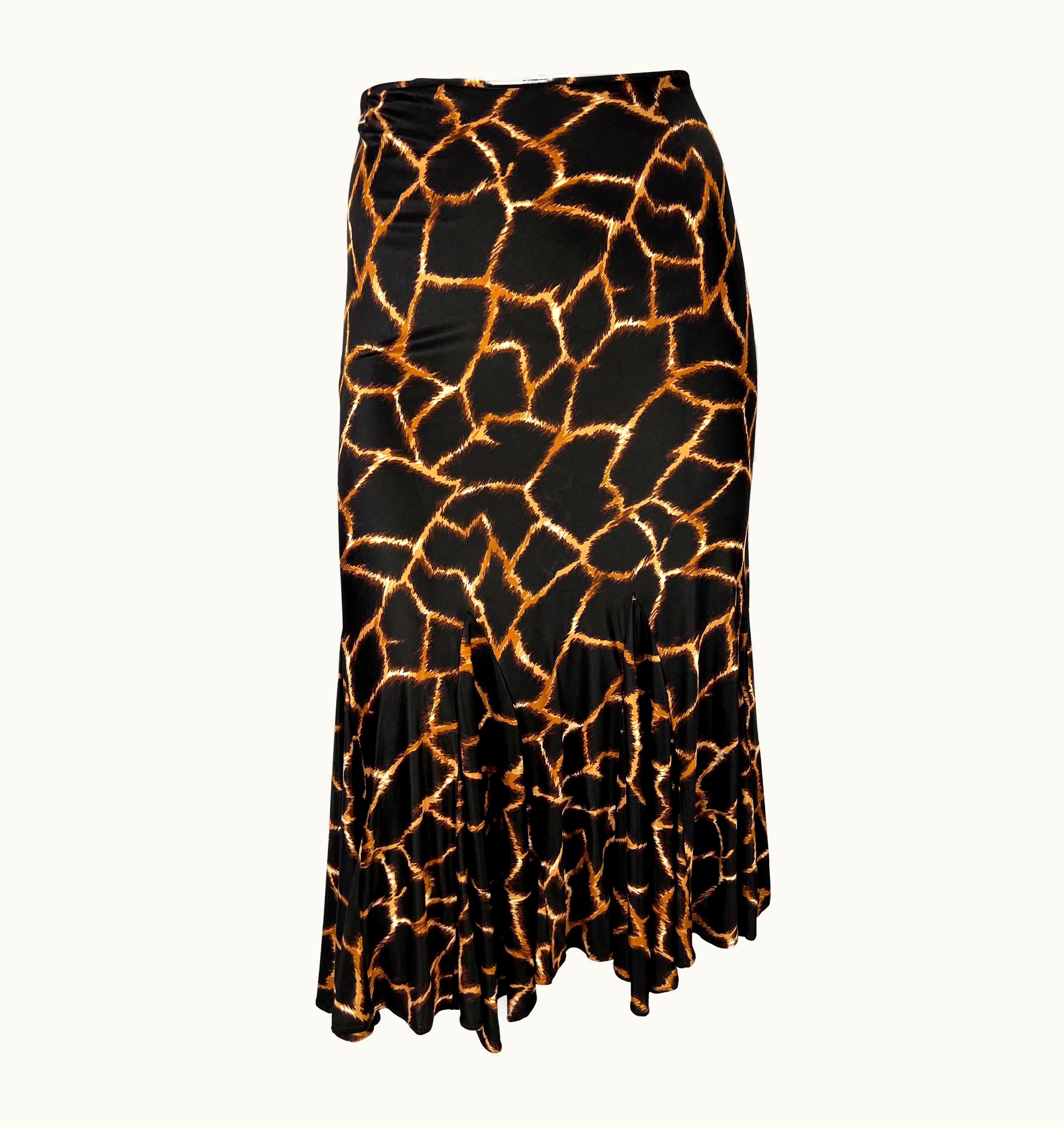 Dolce & Gabbana 2000s Dolce & Gabbana Giraffe Print Brown Viscose Flare Skirt