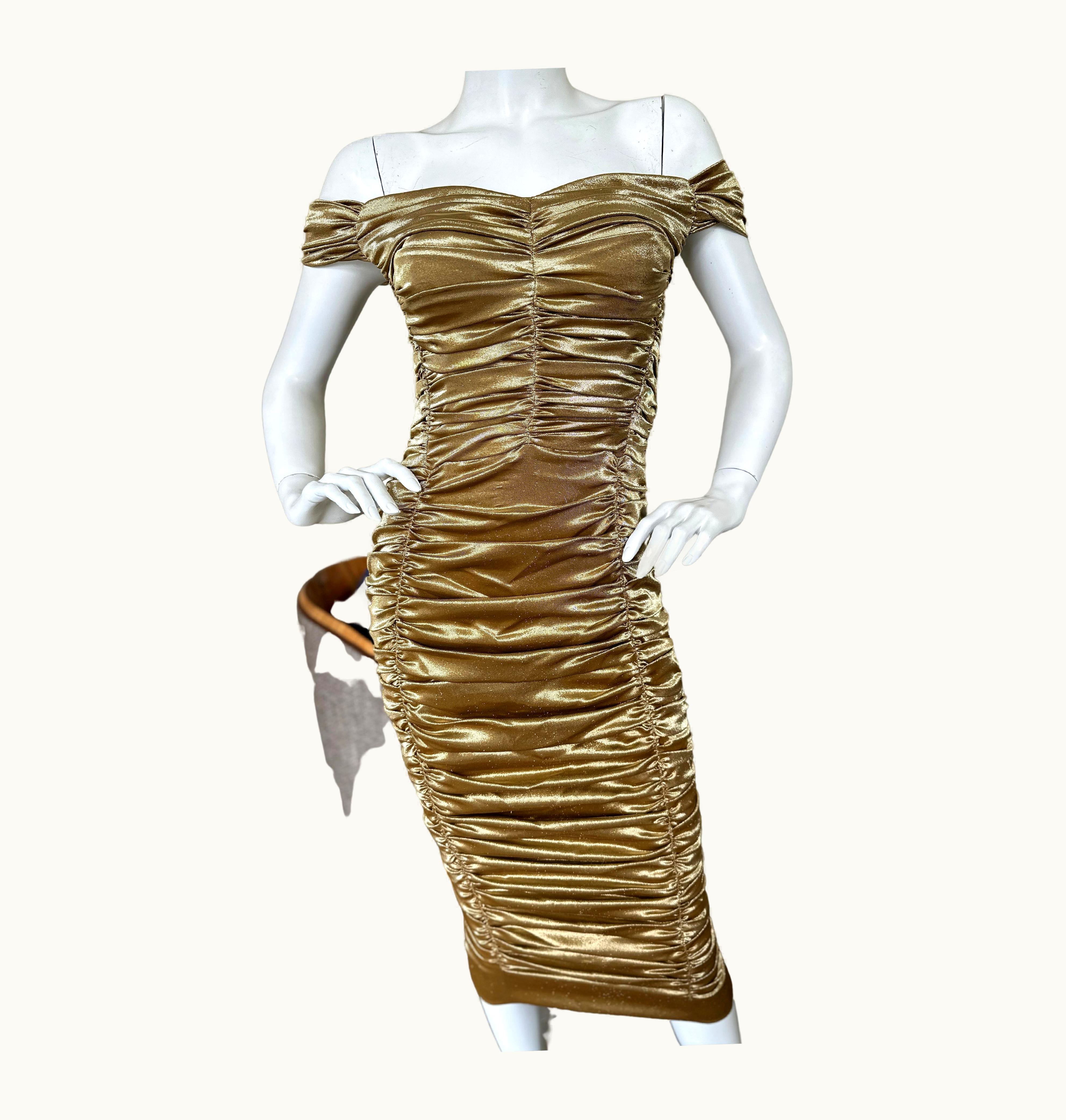 Dolce & Gabbana Dolce & Gabbana Outstanding Vintage Metallic Gold Ruched Cocktail Dress