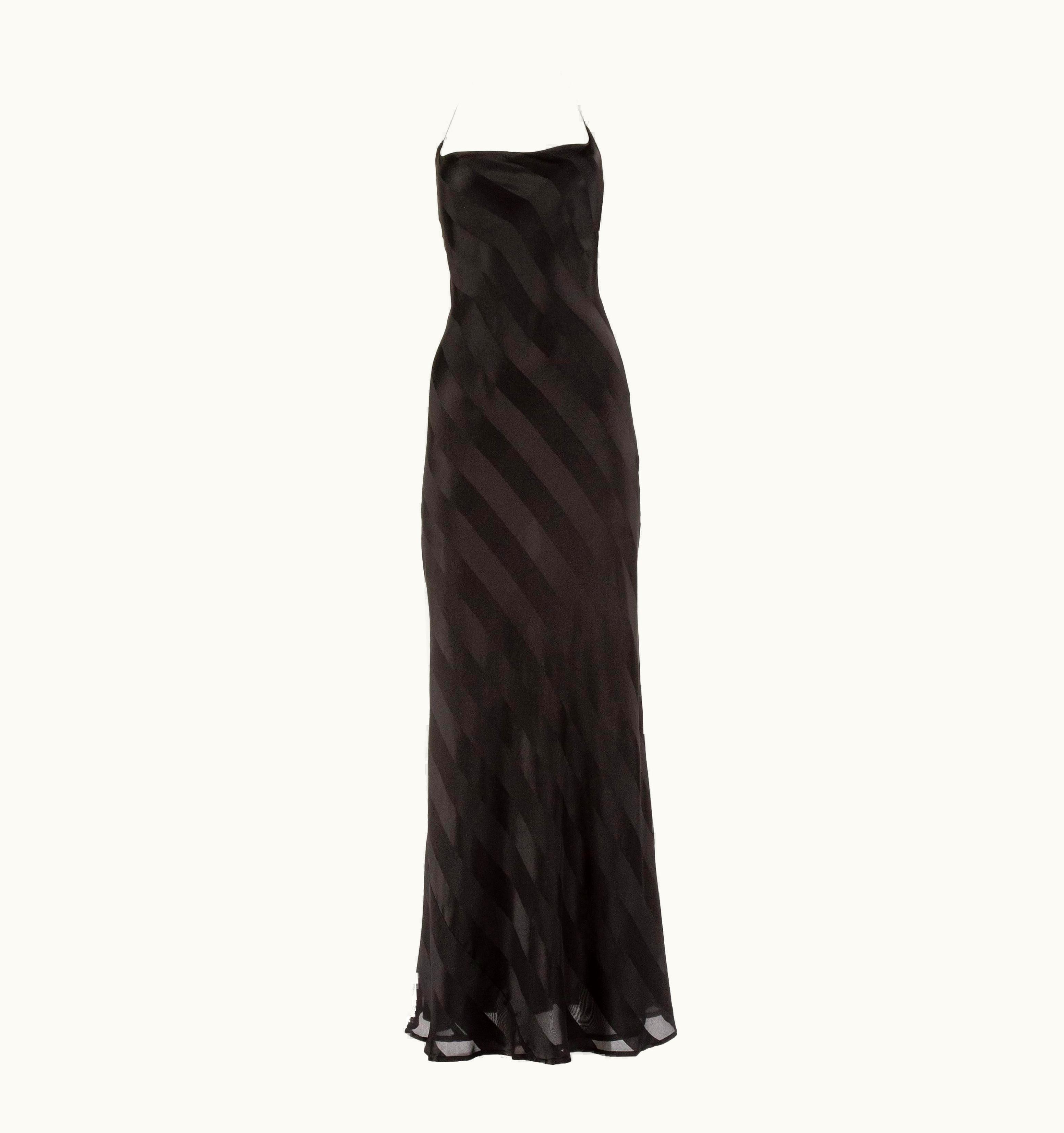 Dolce & Gabbana Dolce & Gabbana 1990s Black Rayon Striped Halter Neck Evening Dress