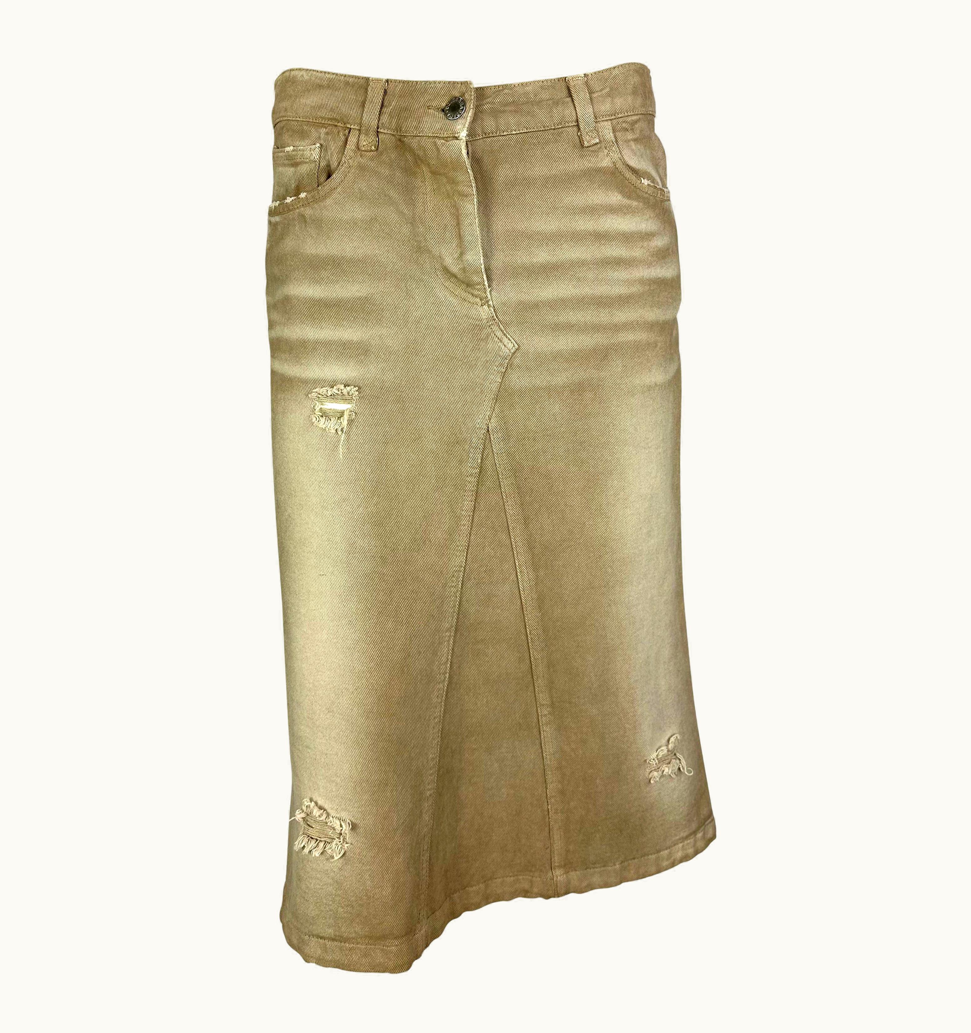 Dolce & Gabbana Late 1990s Dolce & Gabbana Beige Distressed Denim Mid-Length Skirt UZ0609222