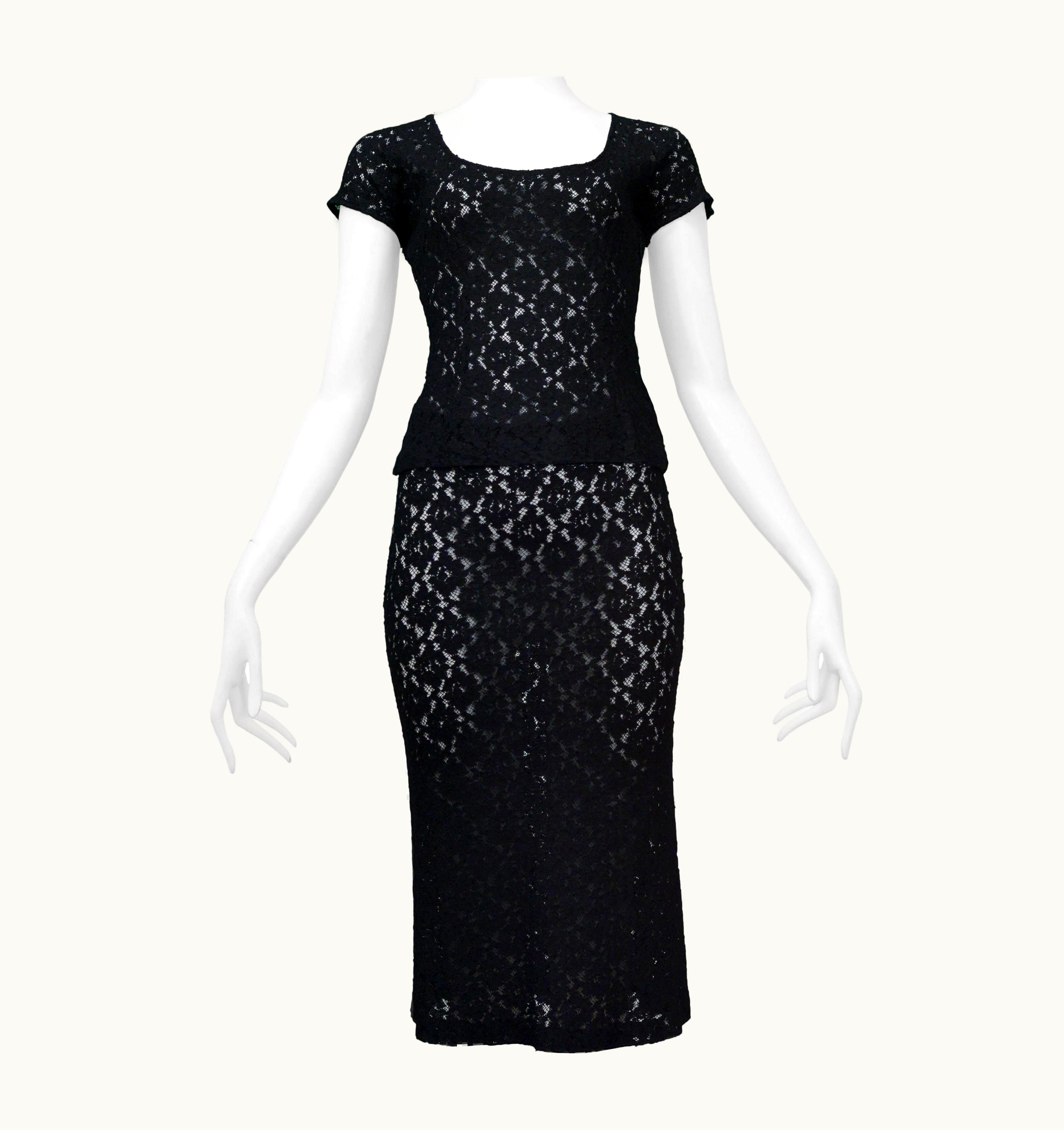 Dolce & Gabbana Dolce & Gabbana Black Floral Lace Top And Skirt Ensemble 1990s