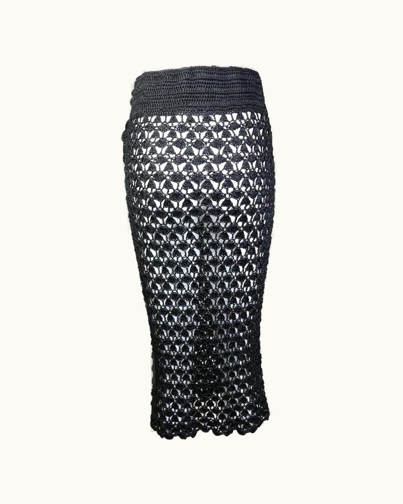 Dolce & Gabbana Dolce And Gabbana Black Handmade Knitted Knee Length Pencil Skirt
