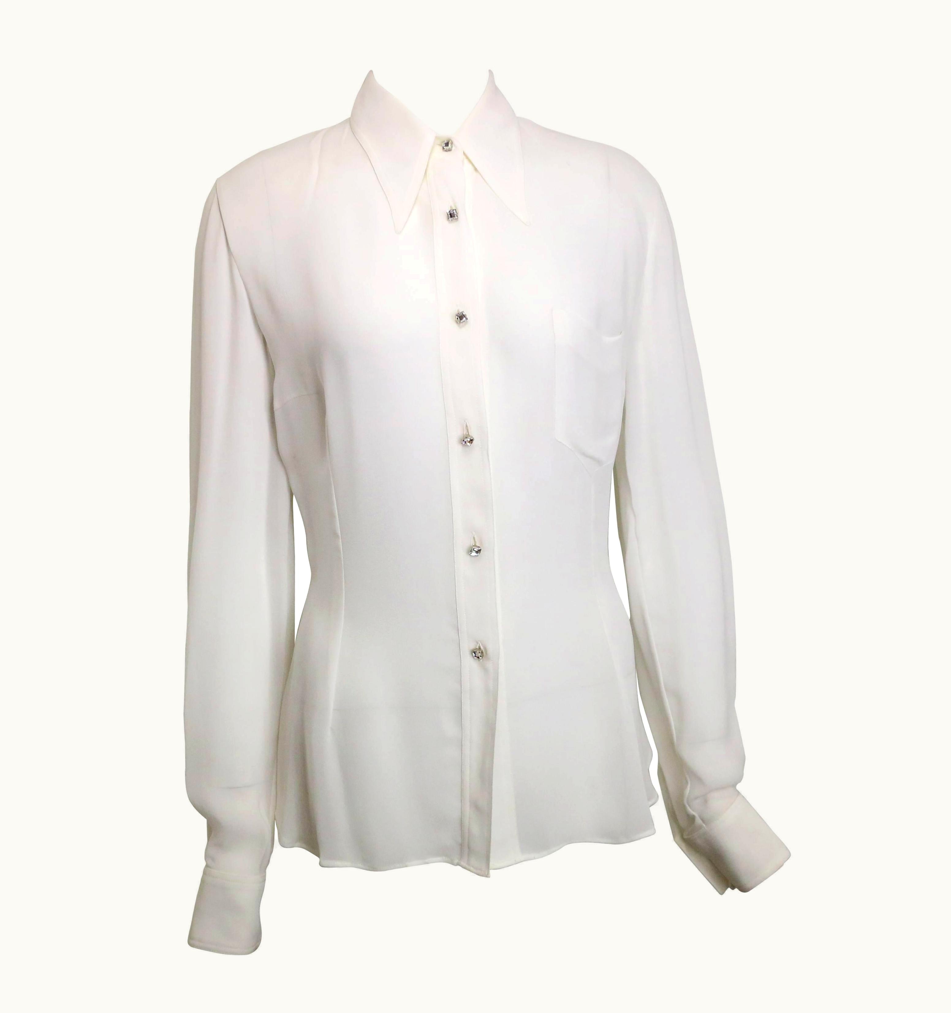 Dolce & Gabbana Dolce And Gabbana White Collar Shirt With Square Rhinestone Buttons