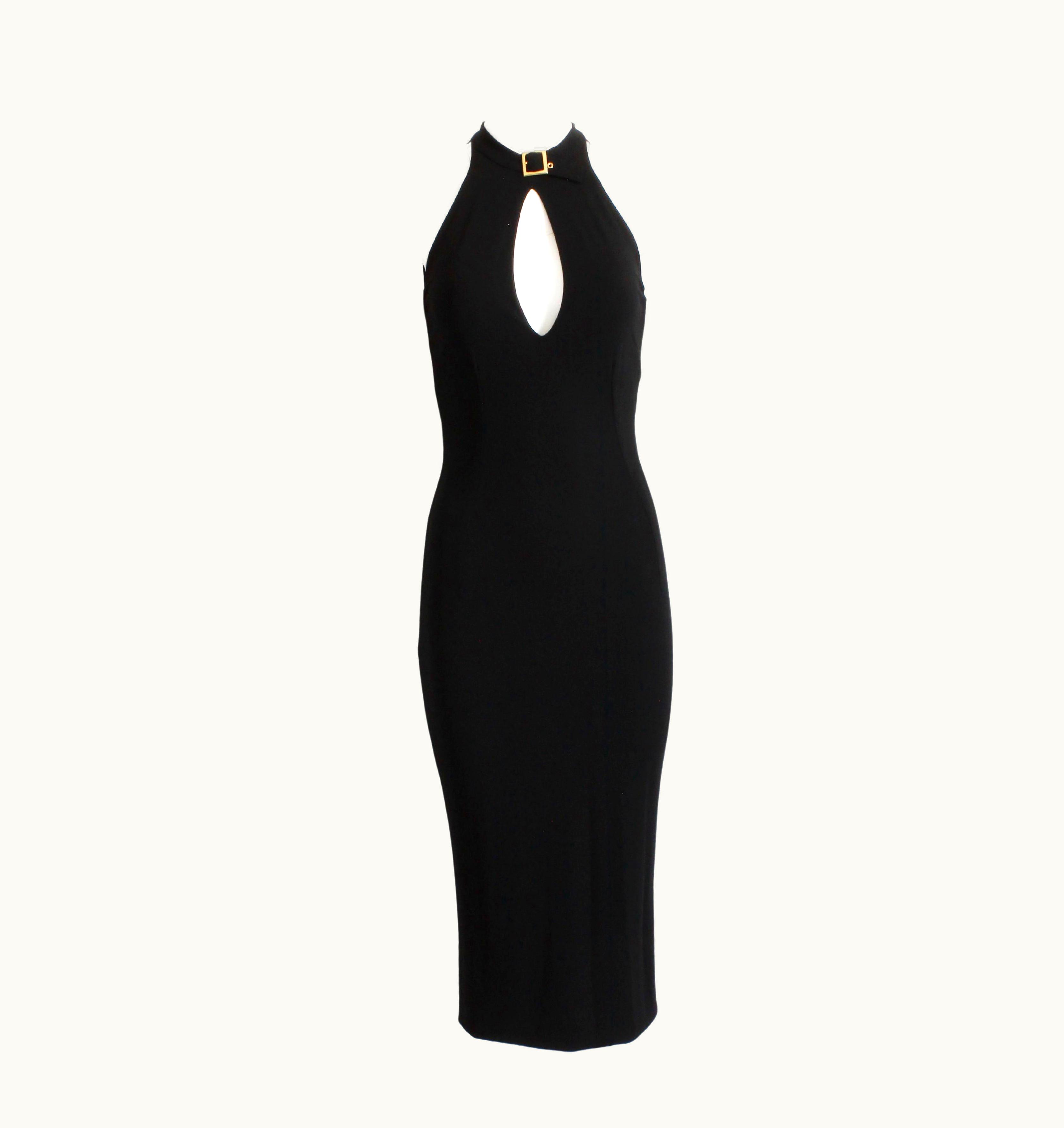 Dolce & Gabbana Dolce & Gabbana Dress Black Jersey Buckle Collar Keyhole Chest Wiggle Bodycon