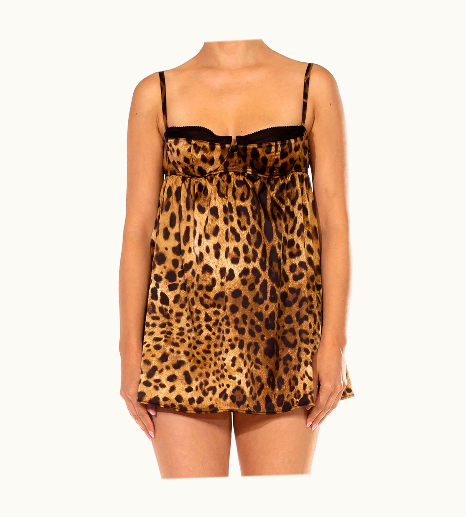 Dolce & Gabbana 1990s Dolce & Gabbana Leopard Print Silk Blend Charmeuse Baby Doll Negligee