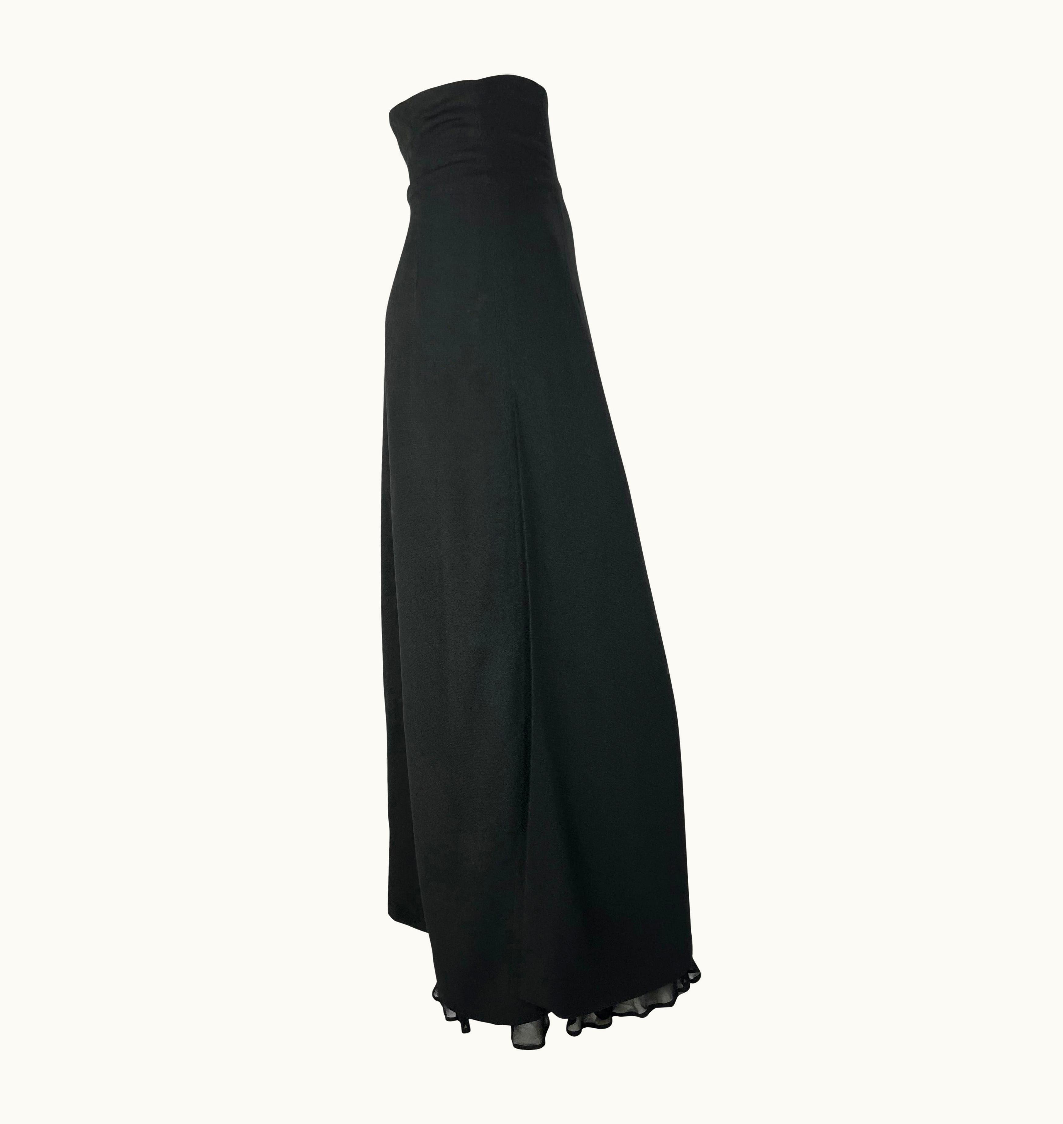 Dolce & Gabbana 1990s Dolce & Gabbana Chiffon Ruffle High Waisted Slit Black Maxi Skirt
