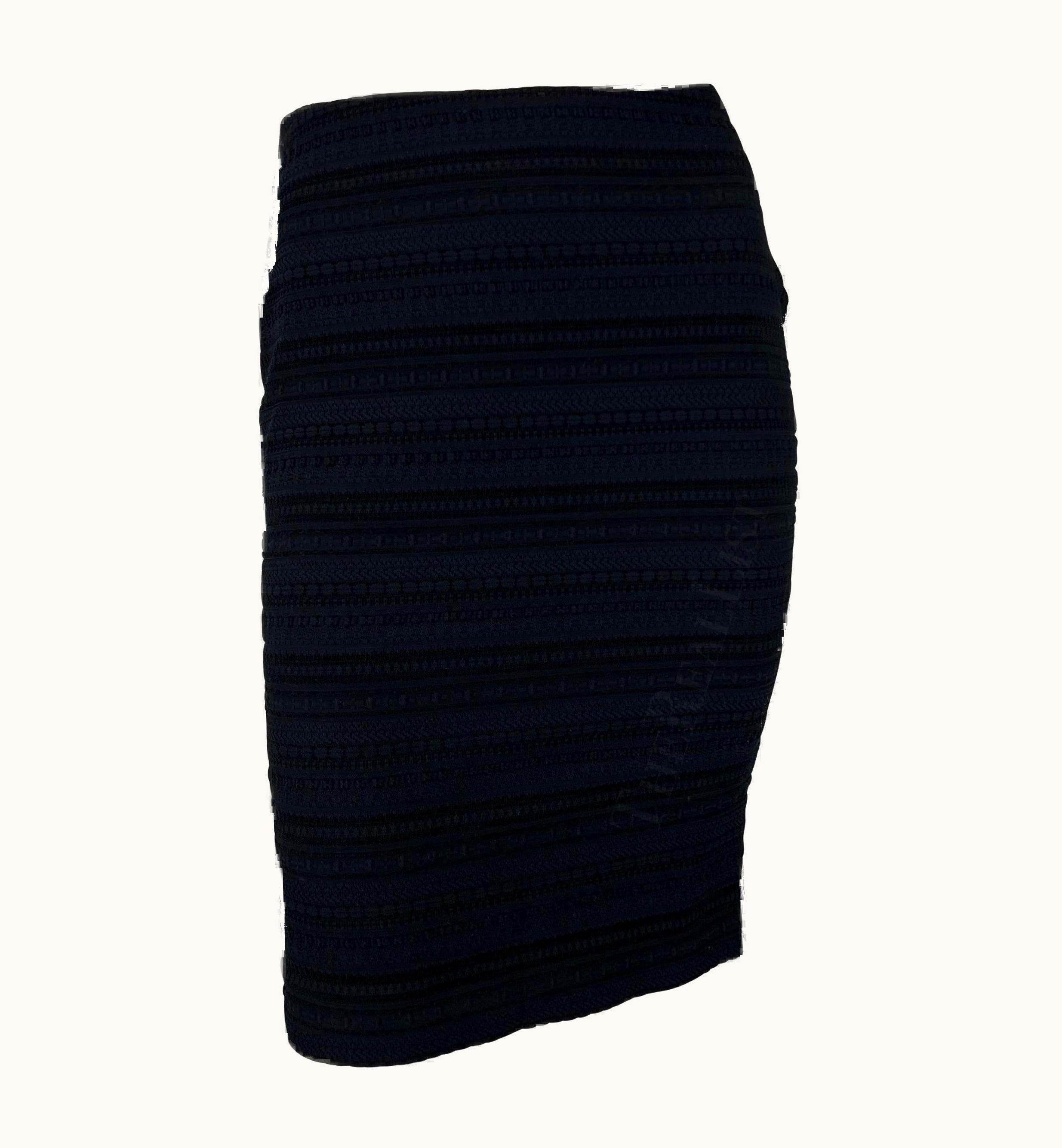 Dolce & Gabbana Late 1990s Dolce & Gabbana Black Textured Knit Woven Bodycon Pencil Skirt